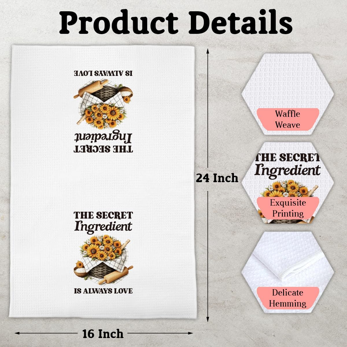 Sunflower Kitchen Towels for Baking Lovers, The Secret Ingredient is Always Love Decorative Towels for Bar Kitchen Bathroom - Image 4