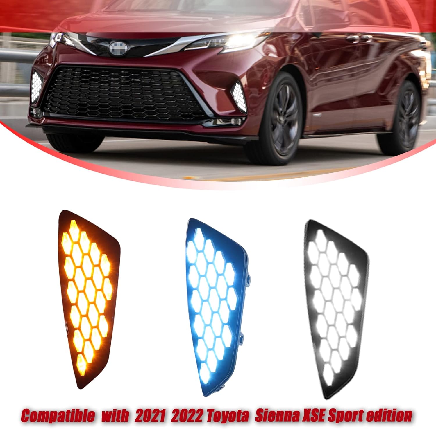 Switchback White/Amber/Blue LED Front Fog Daytime Sequential Running Lamp Bumper Light Flash LED Turn Signal Feature Compatible with Toyota Sienna 2021 2022 XSE accessories