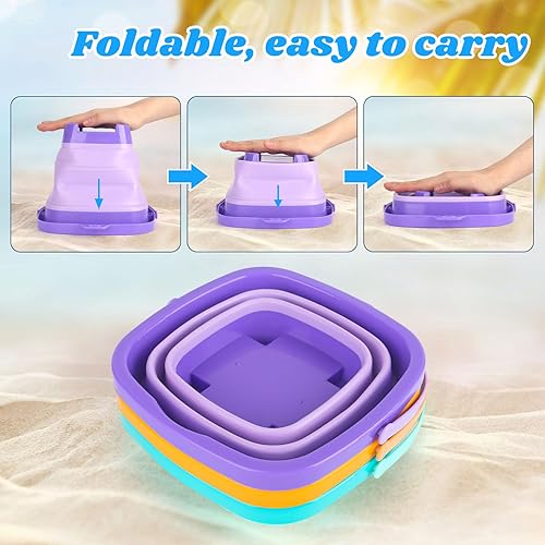 Miniatura 4 de Shindel 3 cubos plegables, cubo de playa plegable colorido cubo de arena plegable cubo de agua para playa, diversión de vacaciones de verano