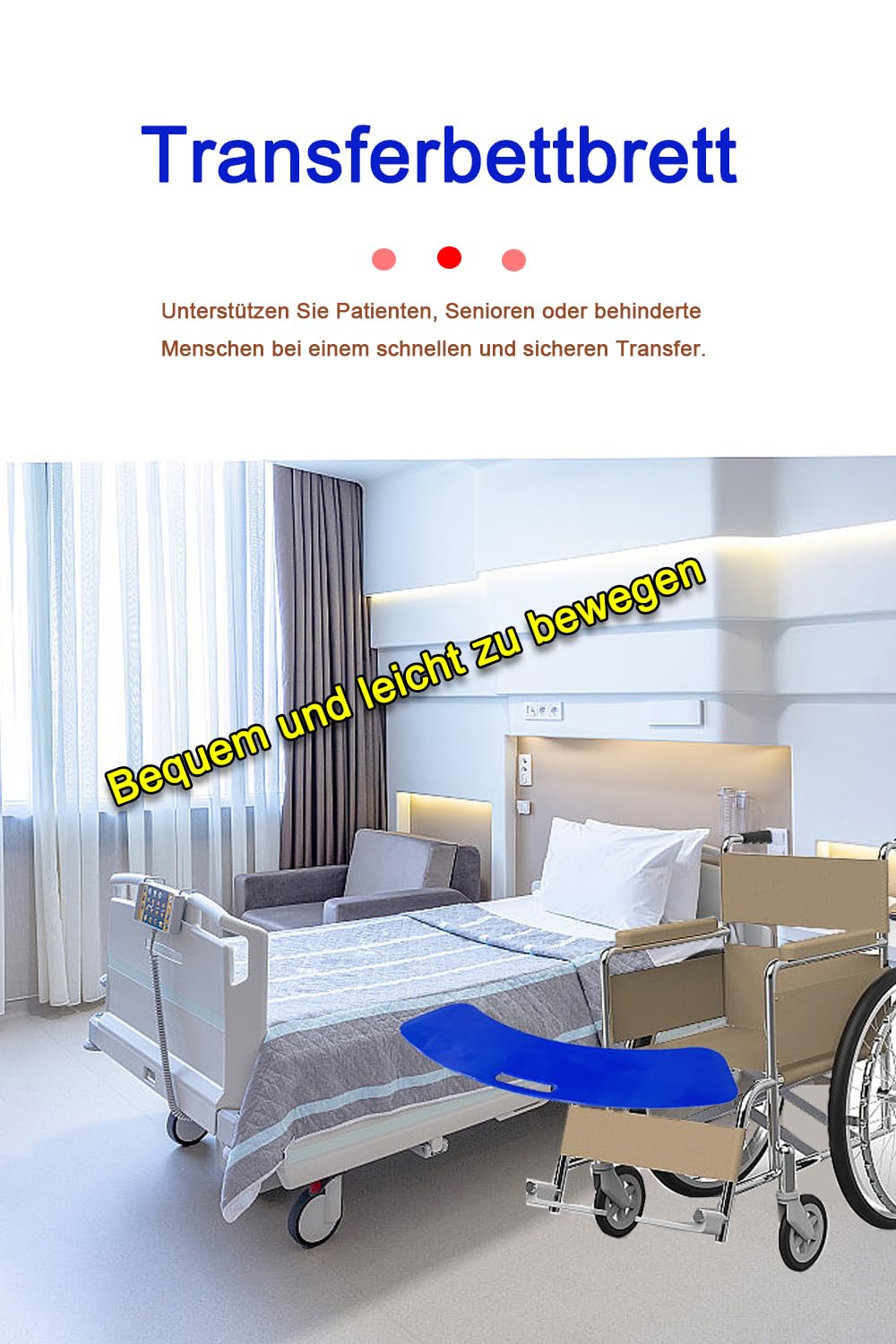 Transferbrett mit Griff – Patienten- oder Handicap-Gleithilfegerät für sicheren und einfachen Transfer vom Rollstuhl ins Bett, Toilette, Auto oder Badewanne – rutschfeste Mobilitätshilfe (Blue)