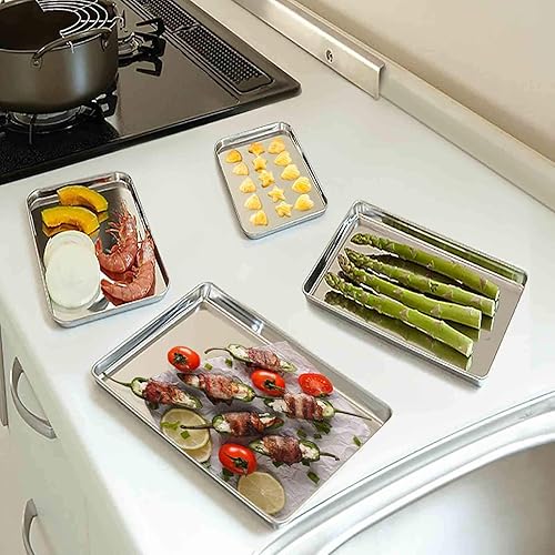 Miniatura 5 de TeamFar Juego de 8 bandejas para hornear con estante, bandejas para hornear de acero inoxidable con estante de enfriamiento, no tóxicas y
