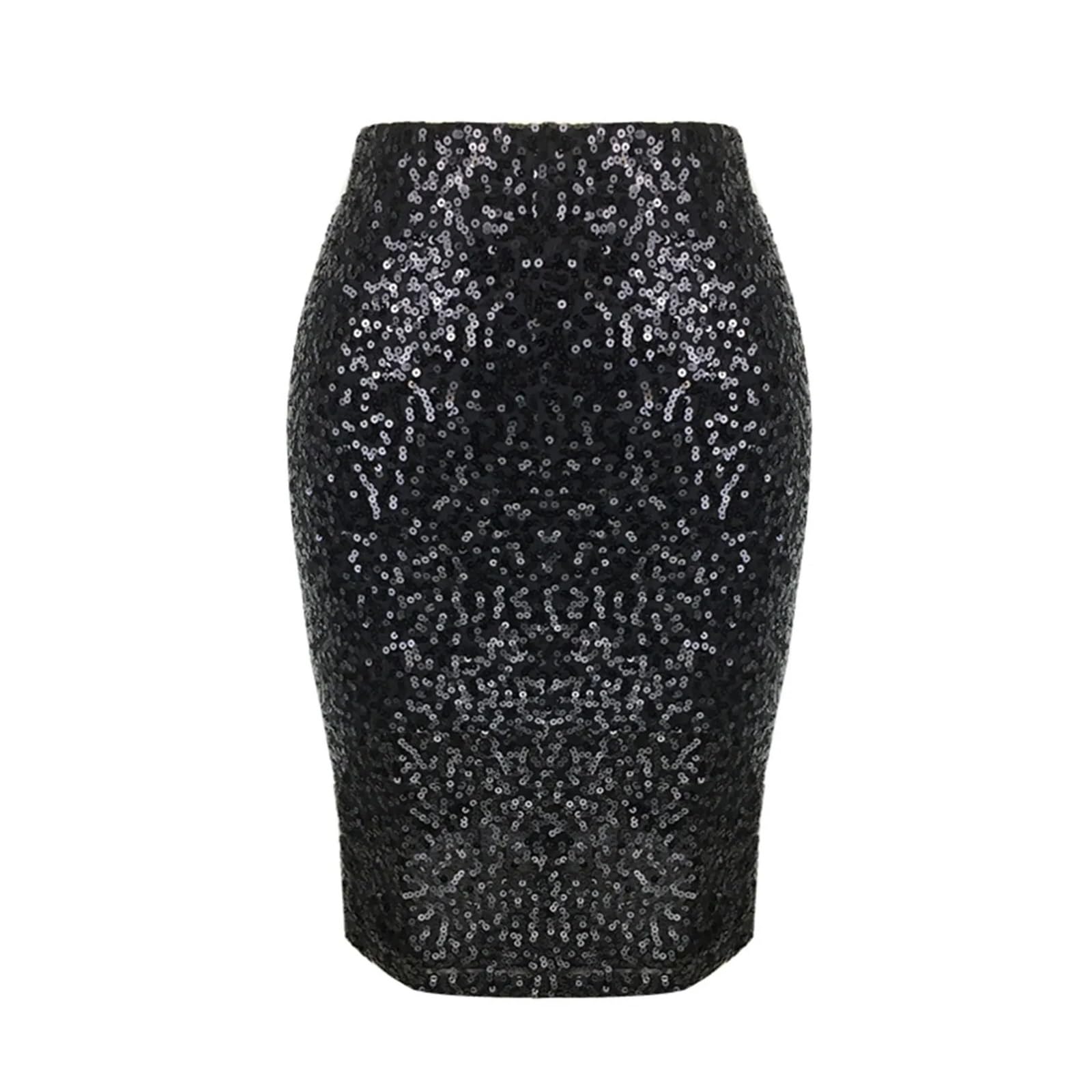 Gonna con Paillettes Nappegonna Paillettes Donna Gonna Estiva da Donna Sexy Nero Argento Oro Lucido High Street Designer Skinny Party Mini gonne a Tubino Pacchetto Gonna Anca(Black,XXL)