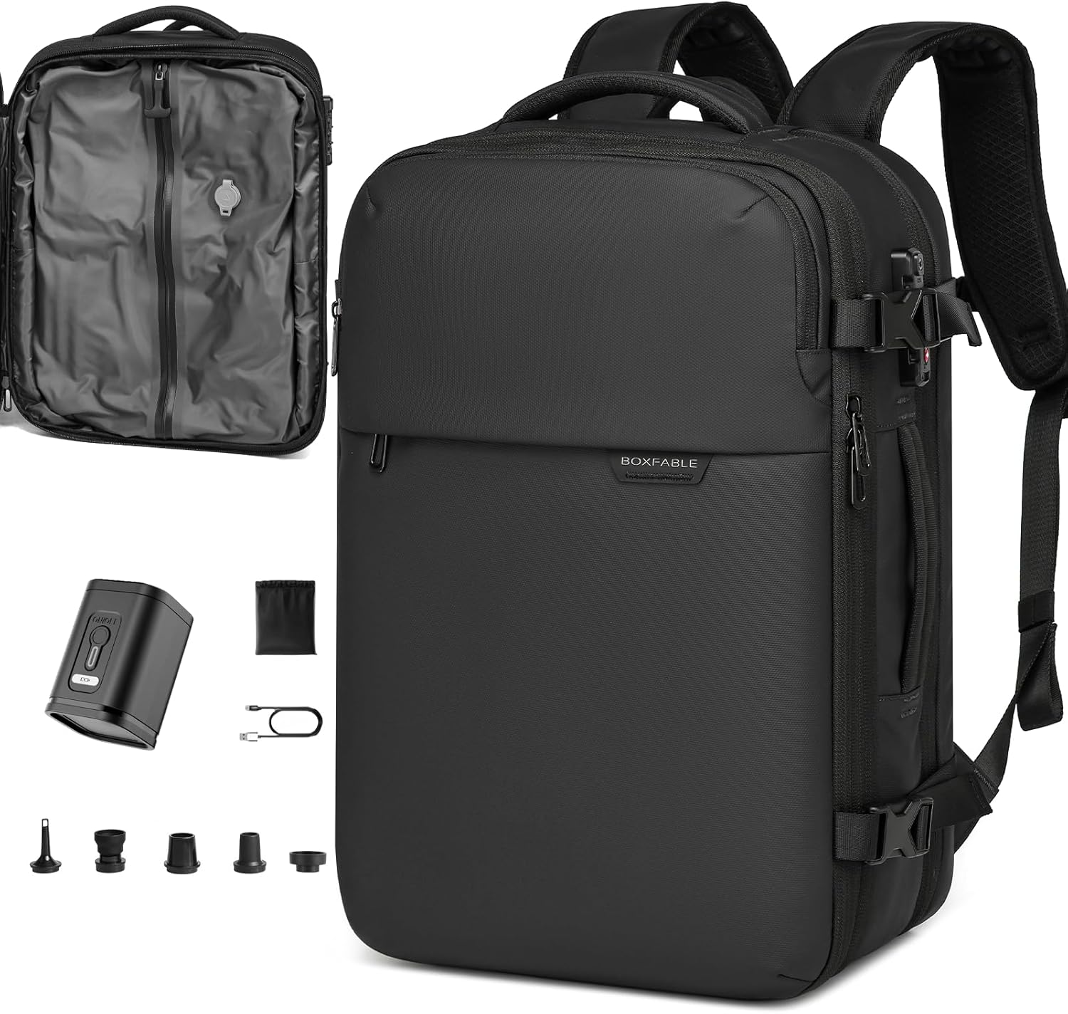 Vacuum Seal Travel Backpack 45L with Pump - Expandable Air Compression System, Water-Resistant Business TSA Lock, Laptop Backpack, Carry-On Suitcase Luggage, Gifts for Men