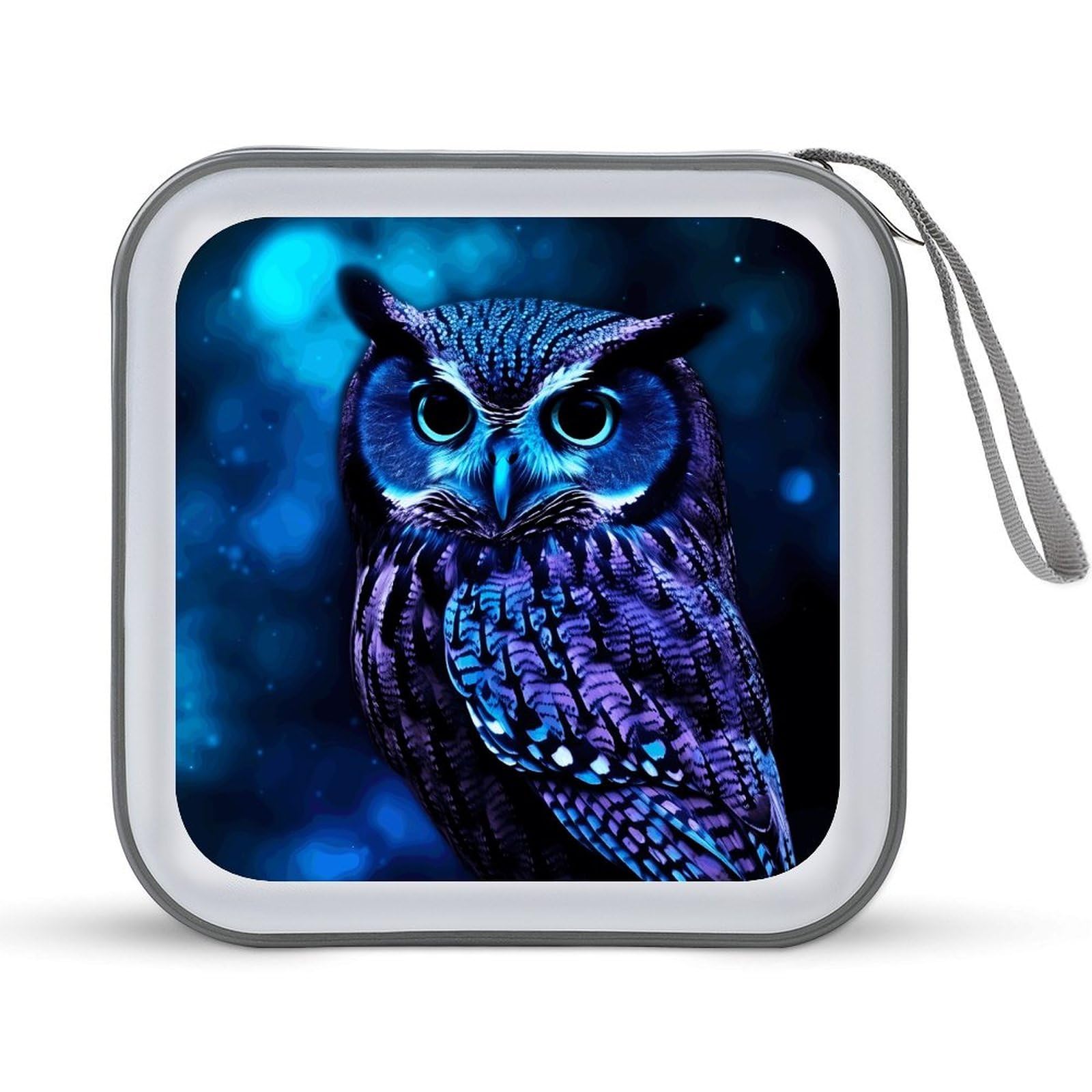 VstaDank Blue Owl CD Case DVD Holder Storage Portable Carrying Binder Holder Wallet Large Storage Disc Wallet Bag Hard Plastic DVD Disc Cases Large Media Binder 40 Capacity