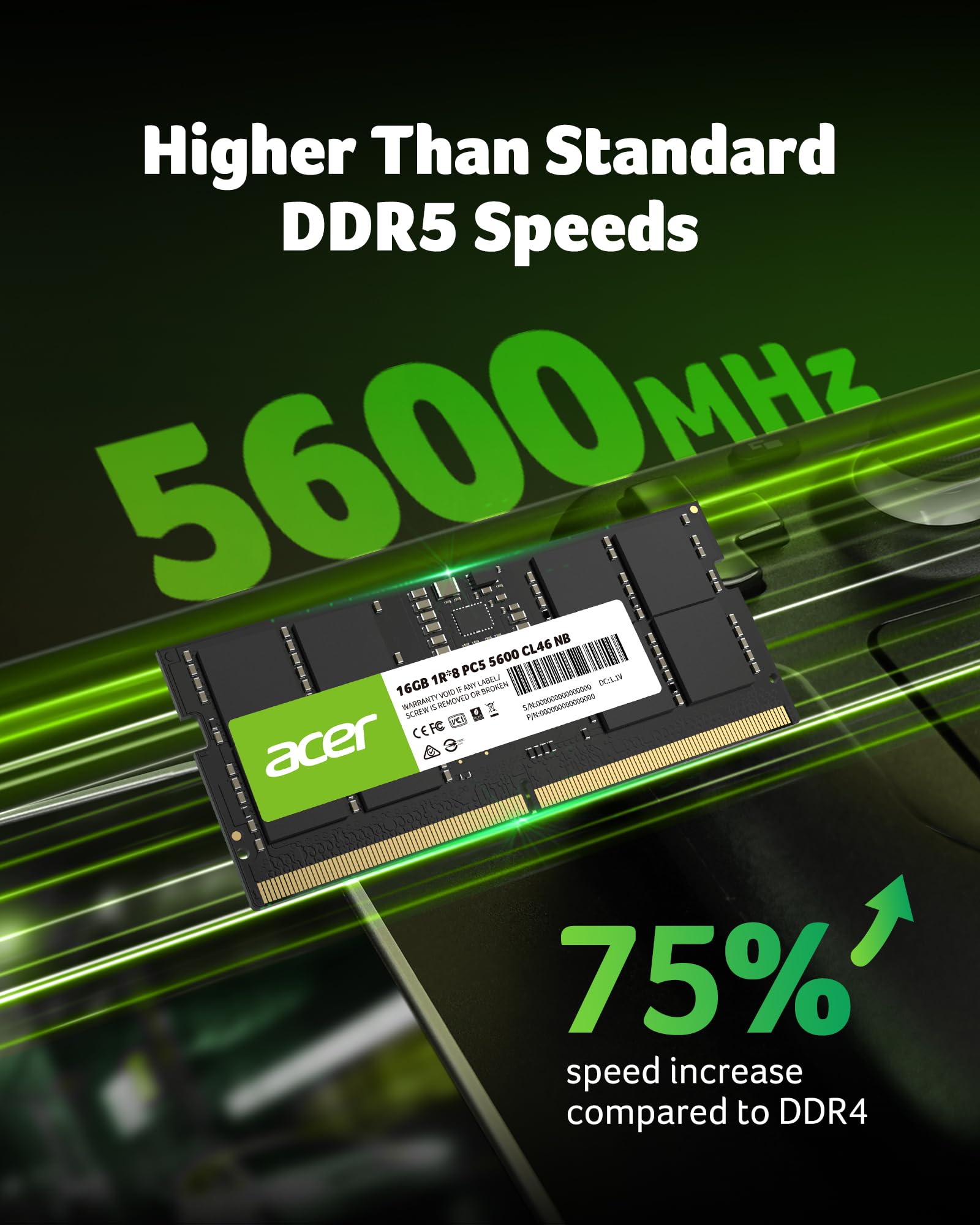 Acer SD200 DDR5 Single RAM 16GB 5600 MT/s CL46 Computer Memory for