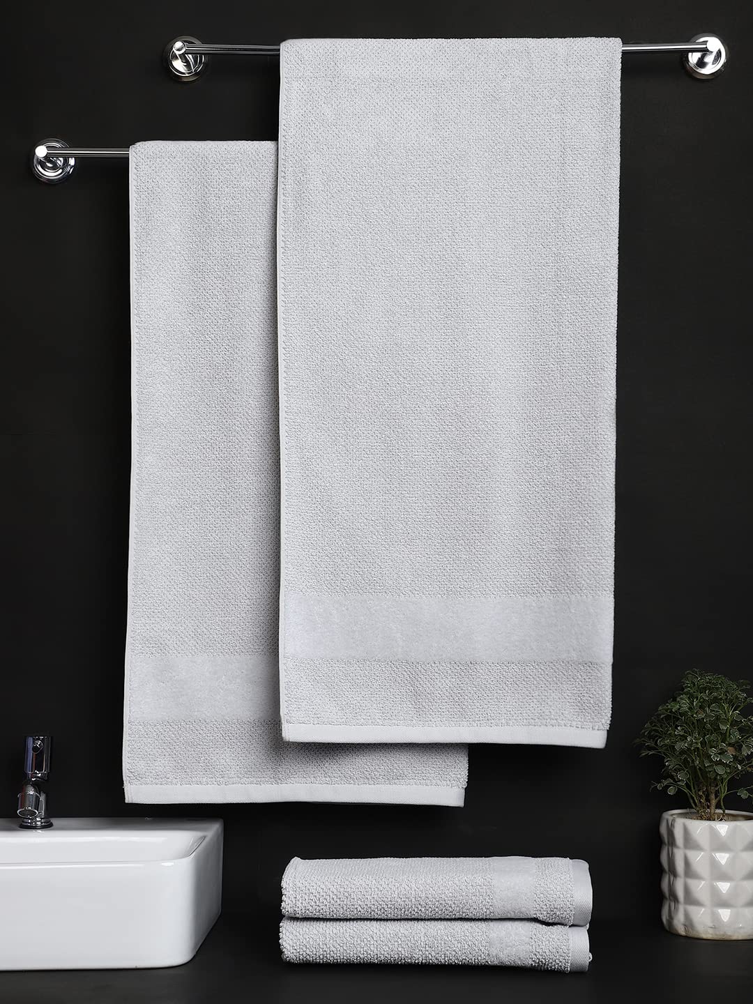 Raymond Home 600 GSM 100% Cotton Grey Set of 2 Bath Towel & 2 Hand Towel