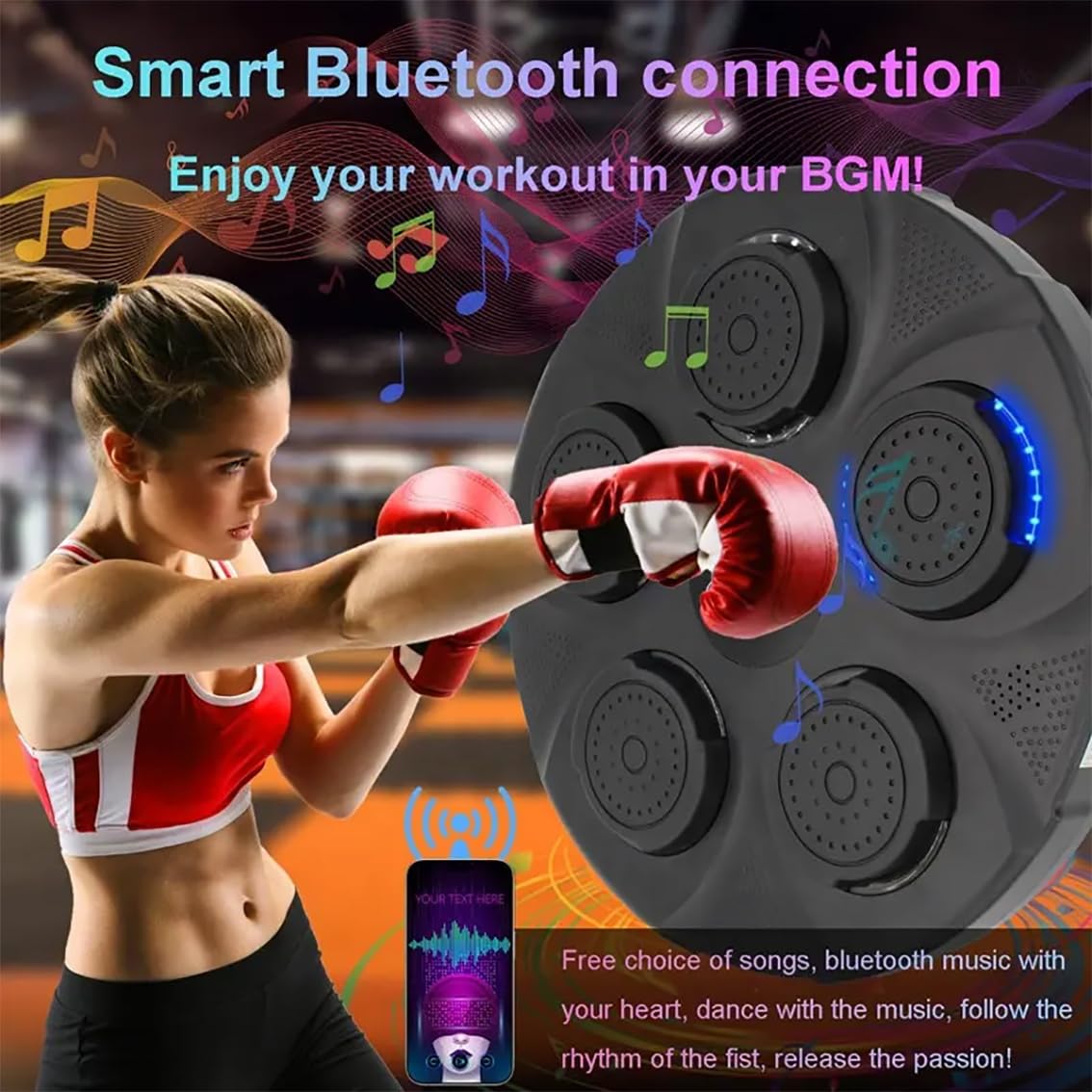 Máquina de boxeo musical, máquina de boxeo con música montada en la pared con 9 modos de entrenamiento inteligentes, equipo de entrenamiento de boxeo electrónico, equipo de entrenamiento de agilidad