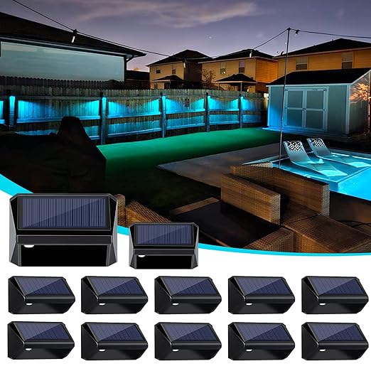 JOFIOS Solar-Zaunleuchten, 12 St?ck, warmwei? und RGB-Schlossmodus, f?r den Au?enbereich, Solar-Wandleuchten, Wasserdicht, Farbe, leuchtet Solarleuchte f?r Zaun, Solar-Terrasse, Hof, Treppe, Garten