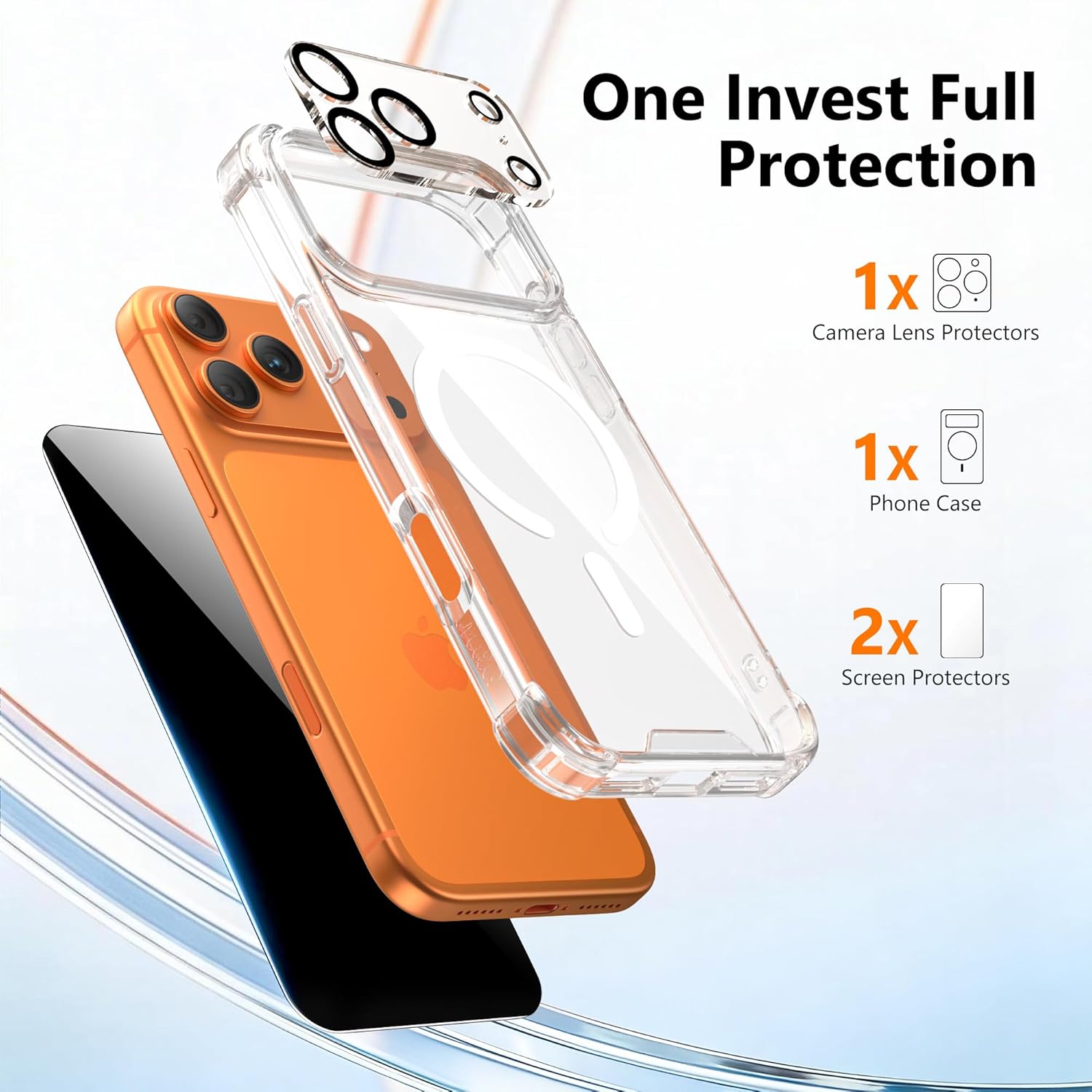 EZ-GLAZ for iPhone 17 Pro Max Case, [Magnetic Series] [Not Yellowing] Military-Grade 4-Corner Shockproof Case, Fits MagSafe, with 2 Pack Privacy Screen Protector & 1 Pack Camera Lens Cover, Clear