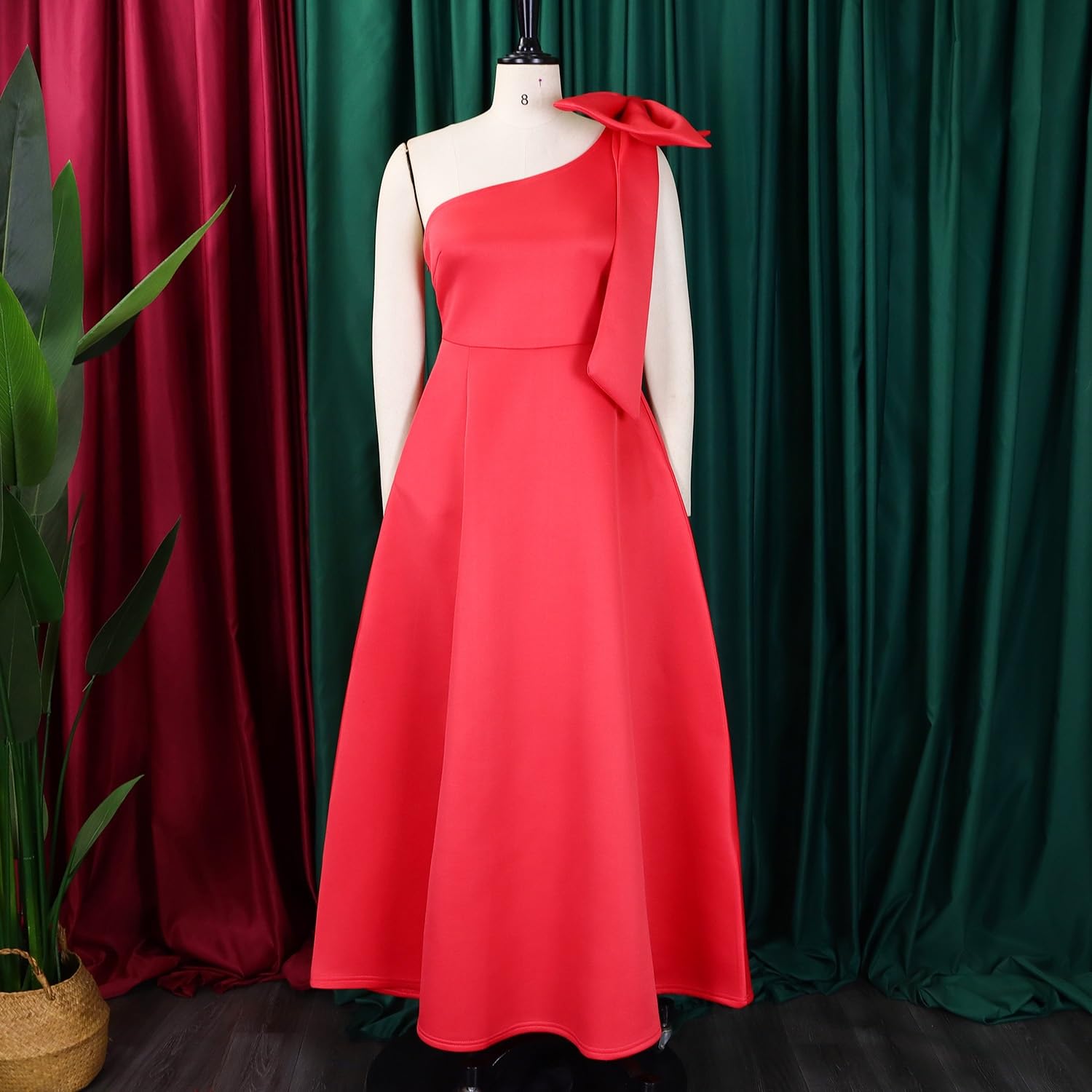 Vestido De Noche De Un Solo Hombro Para Fiesta Con Lazo Vestido De Noche Formal Elegante Para Invitada De Boda, Largo Hasta El Suelo, Con Abertura En El Bajo Y Corte En A