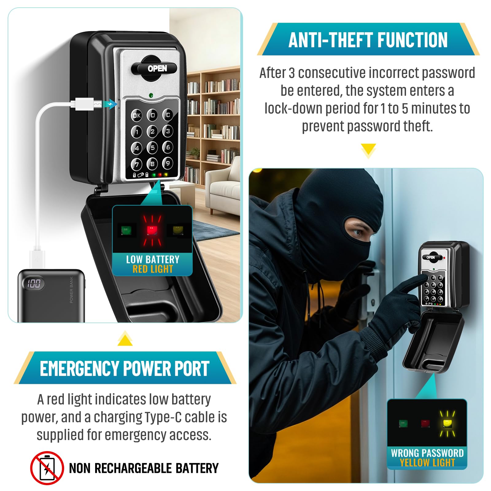 Electrónico Caja Seguridad Llaves Grande Cajetin Llave con Codigo Impermeable Alta Seguridad Caja Fuerte para Llave Exterior Guarda Llaves Pared para Hogar Escuela Garaje Oficina (Gris)