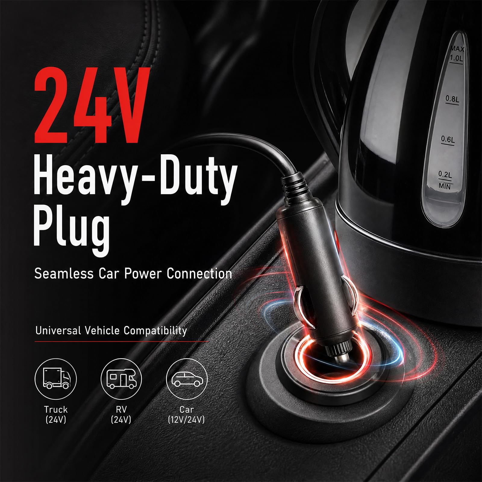 CEWROM Hervidor de agua para coche, 1 L, para coche, camión y autocaravana