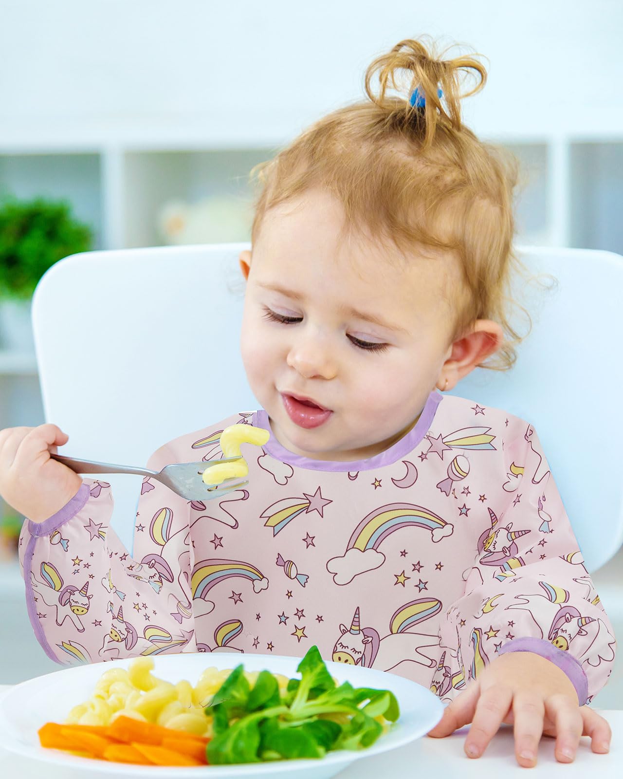 Lictin 3 Pezzi Bavaglini a Manica Lunga Impermeabile per Bambini 0-2 Anni