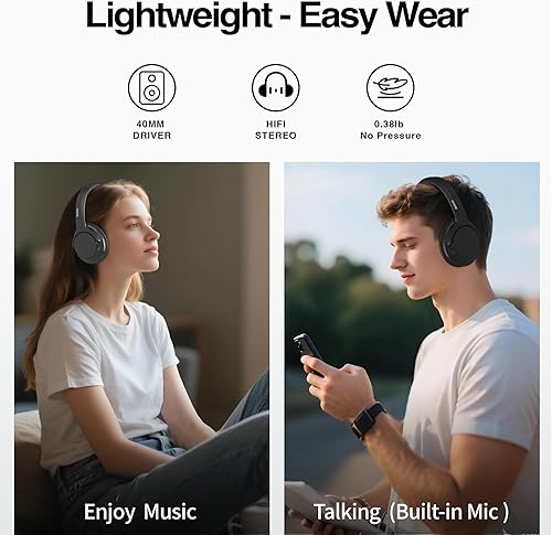 Miniatura 3 de MIDOLA Auriculares Bluetooth sobre la oreja 68 horas de reproducción, 6 ecualizadores inalámbricos con micrófono HiFi estéreo, plegables, ligeros,