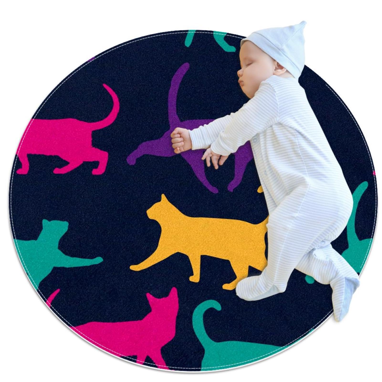 Tapis de salle de bain antidérapant rond chat multicolore 1m
