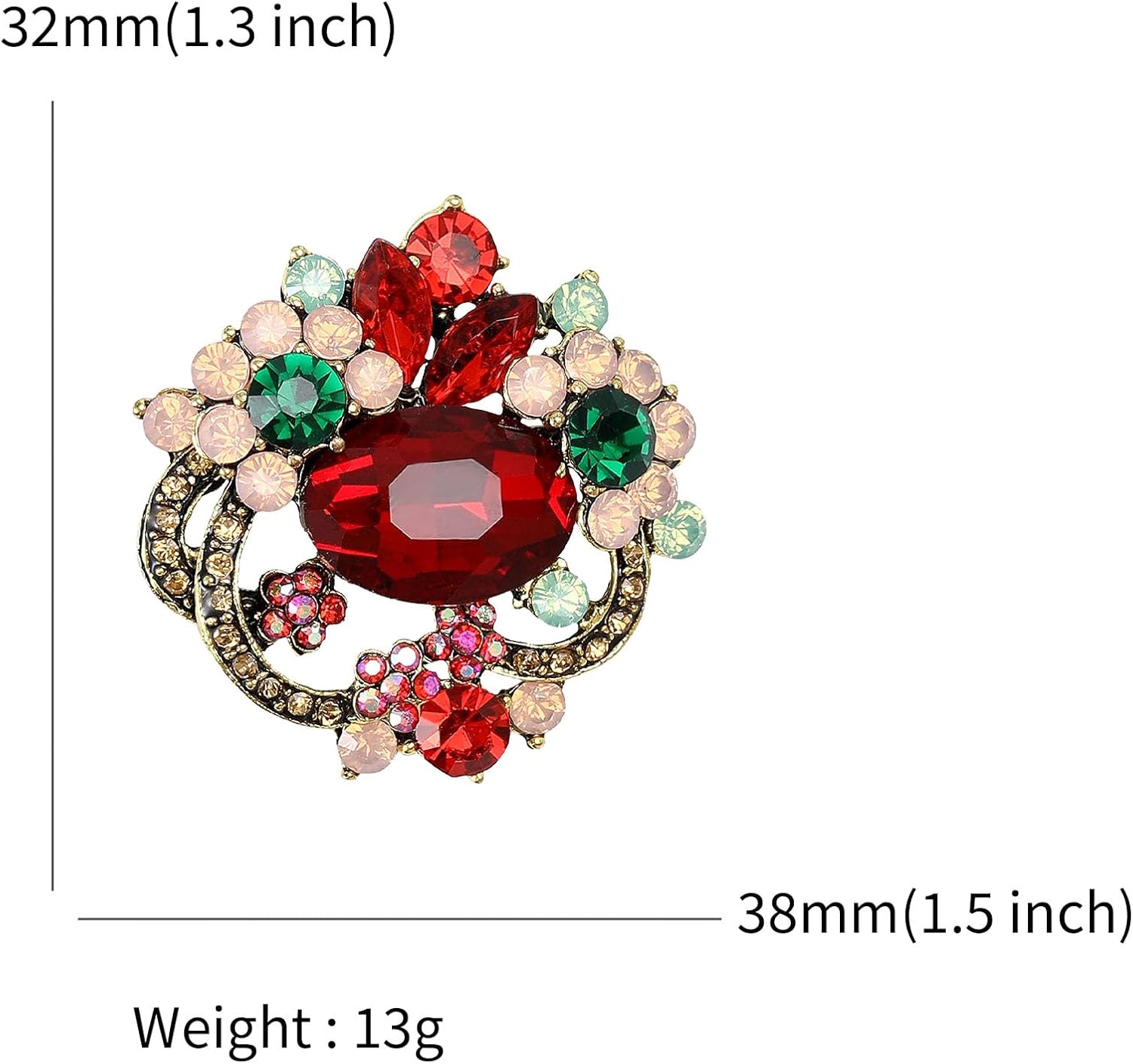 Retro Rhinestone Glitter Brooches Crystal Halo Brooch Vintage Elegant Rhinestones Pin Valentine's Day Gift for Women