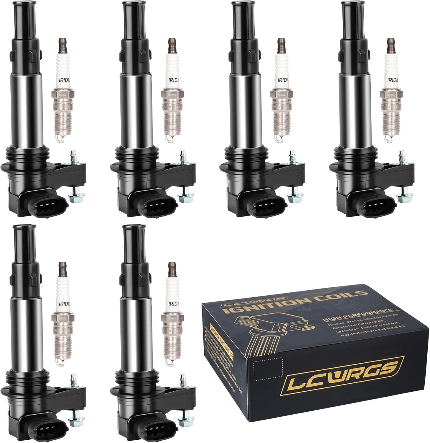Set of 6 Ignition Coil Pack and Spark Plugs Fits for GMC