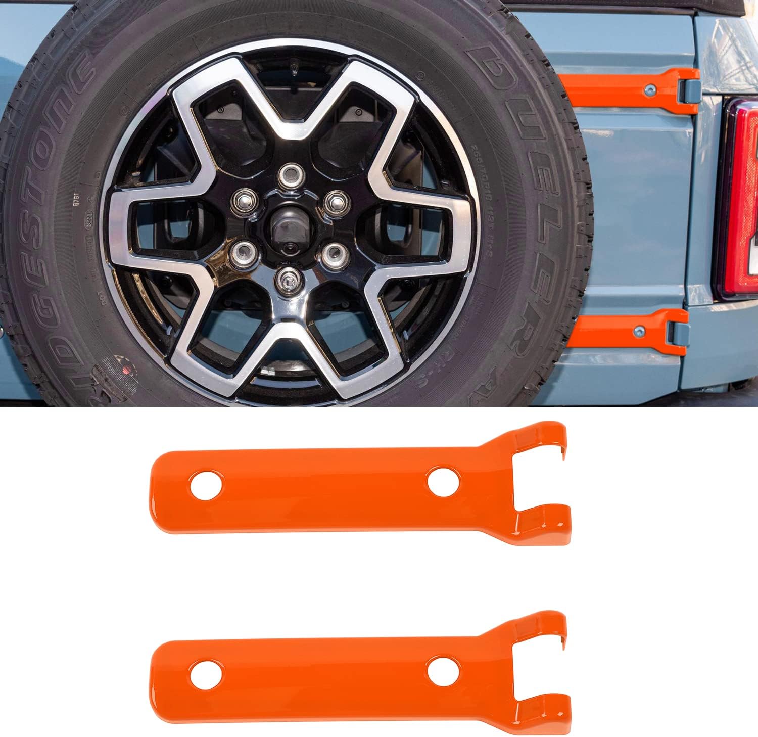 Rear Back Door Tailgate Hinge Trim Cover Exterior Decorative Spare Tire Bracket Accessories for Ford Bronco 2021 2022 Accessories 2 PCS Orange (NOT for Ford Bronco Sport)