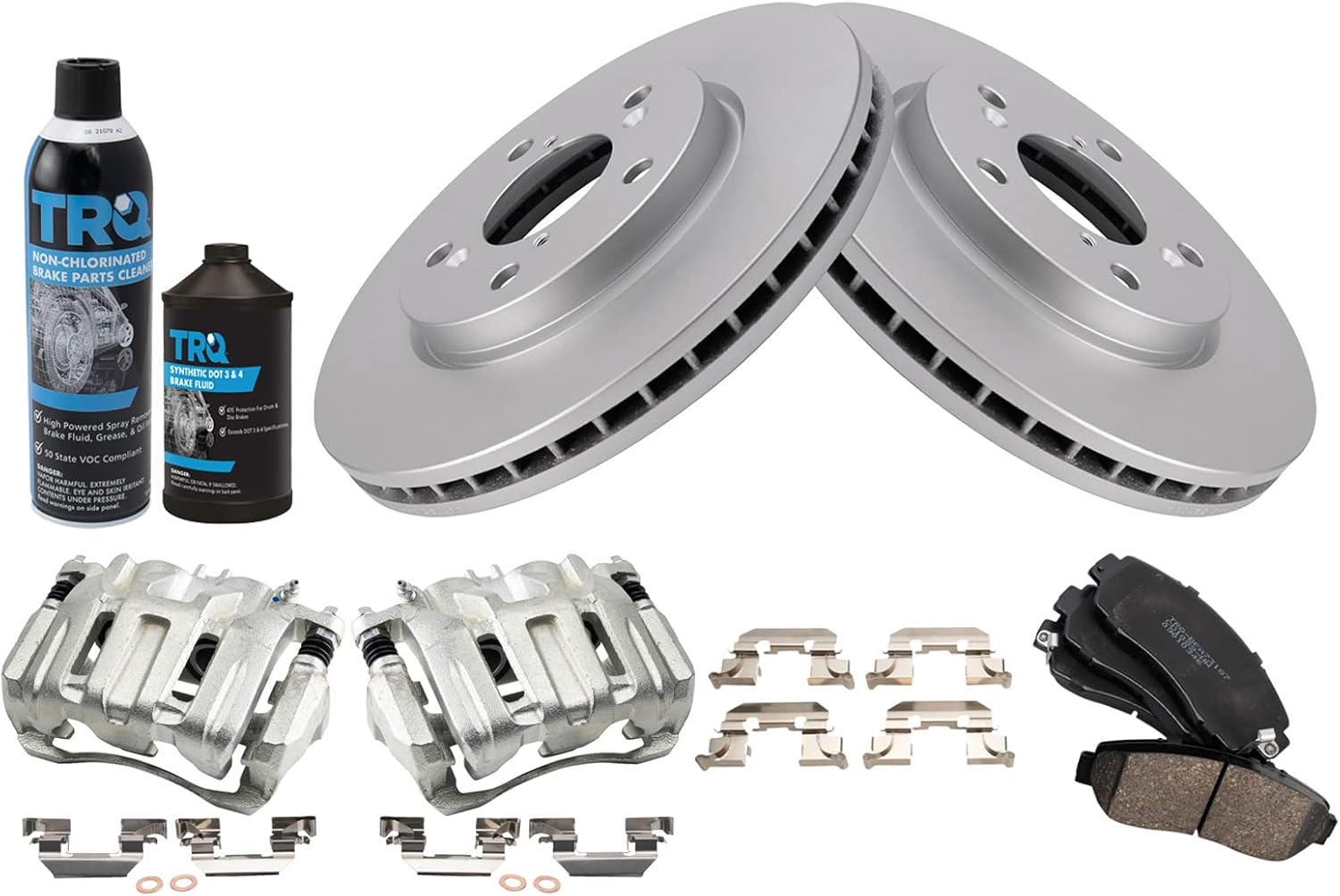 TRQ Front Brake Pad & Rotor Kit Brake Caliper Brake Chemical Kit Brake Pads Brake Rotor Ceramic Premium G-Coated Compatible with 2007-2012 Acura RDX 2010-2011 Honda Accord Crosstour 2007-2011 CR-V