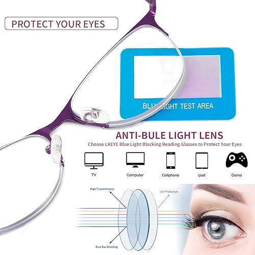Miniatura 7 de Gafas de lectura multifocales para mujer, progresivas multifocales, luz azul, lector de computadora, ojo de gato, metal, medio marco, sin línea