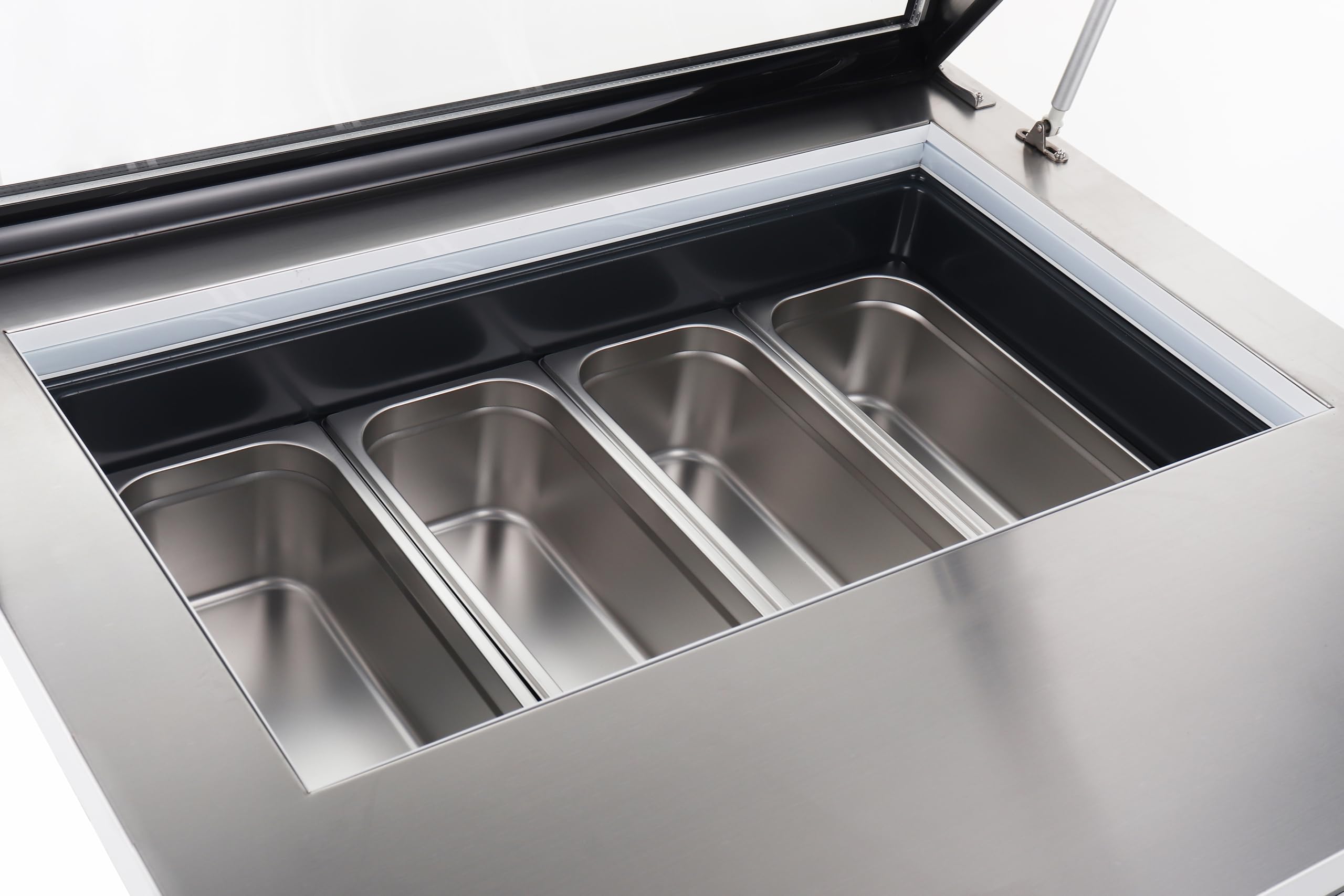 METRO Professional Vitrina de Sobremesa para Helados GIV1087C, 86.7x73.5x44.6 cm, 20 L, 4 Cestas, Tapa de Vidrio, Plata