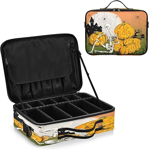 Miniatura 2 de Skeleton Pumpkins Spiders Happy Halloween cosmetic bag makeup case travel size toiletries bag with compartments cute makeup bag cosmetiquera de