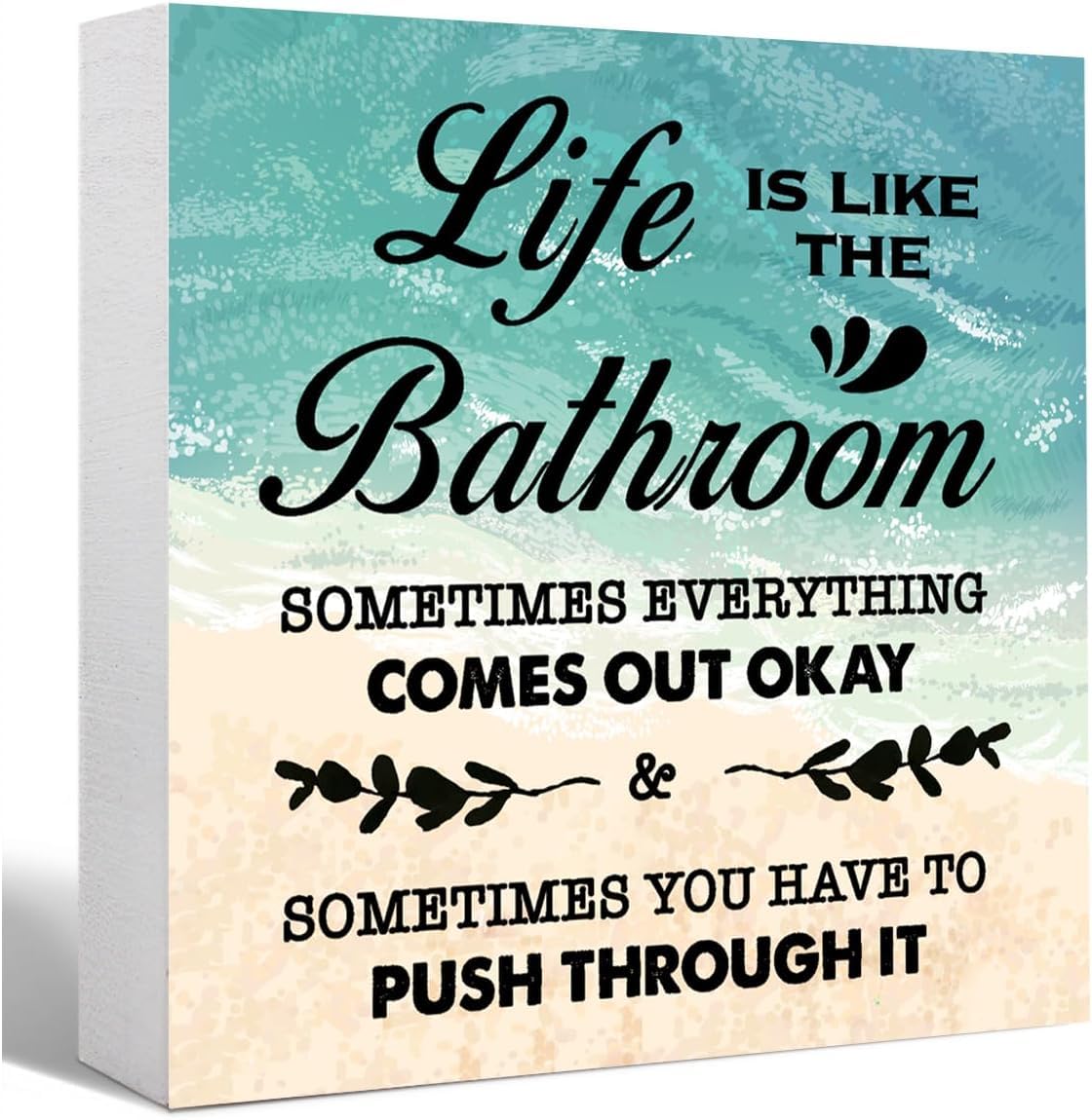7x7 Inch Funny Bathroom Box Sign, Rustic Wooden Shelf Decor