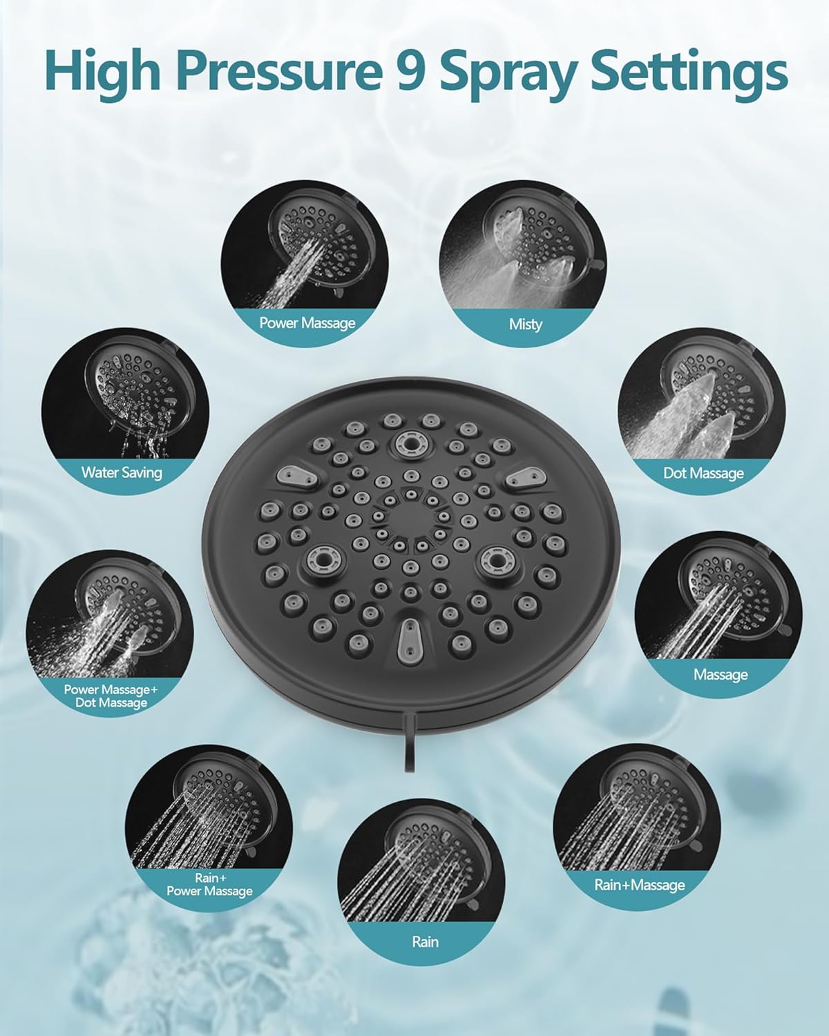 9-Setting Rain Shower Faucet Compatible with 17& 1700 Series Tub Trim Kit, High Pressure 5.5" Round Rain Shower Head& Handle Set, Matte Black (Valve& Catridge Not Inclued)