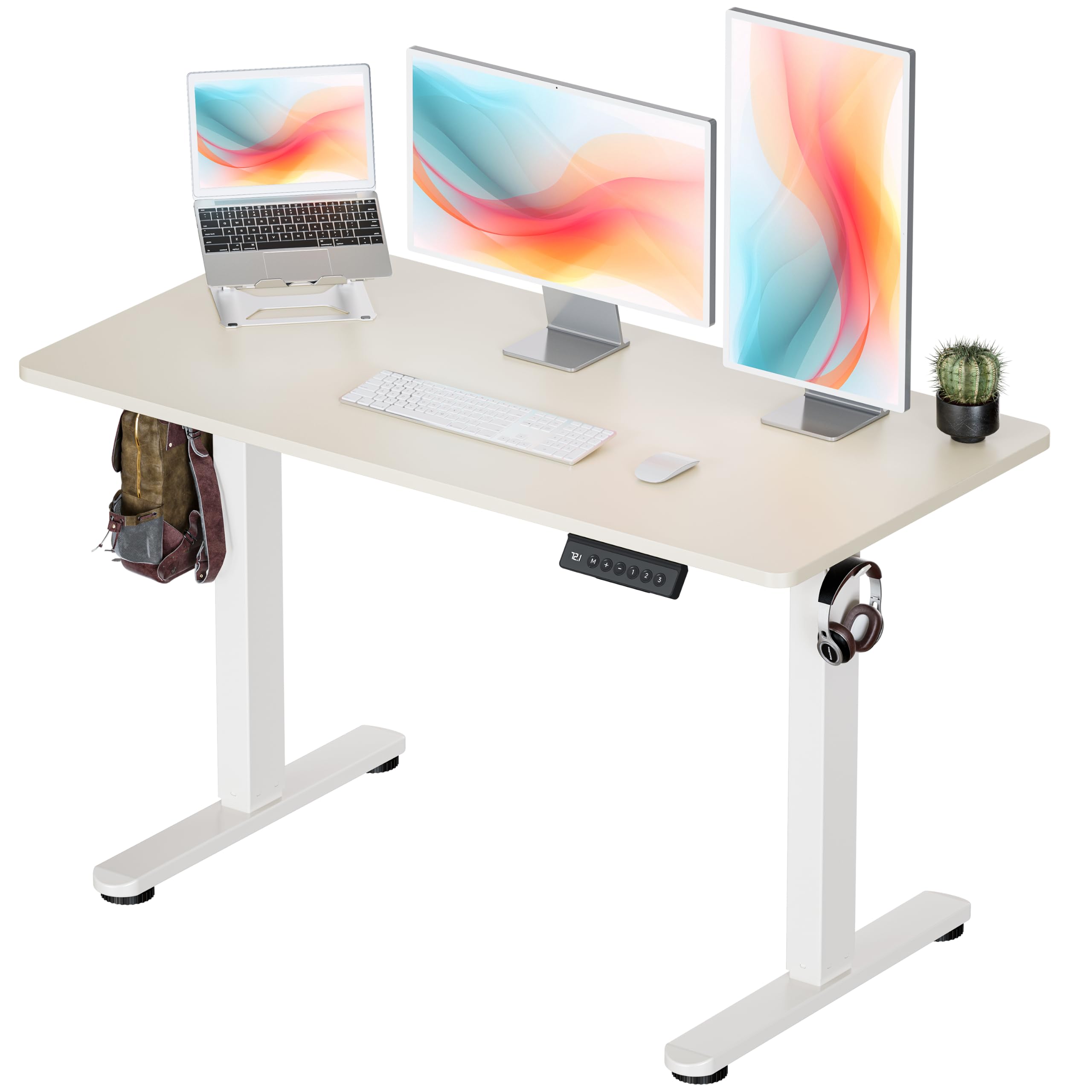 Okin Standing Desk Electric Adjustable Computer Whole Piece Stand up Desk Office Gaming Home Office Memory Desks 48x24 inches Cream Brown