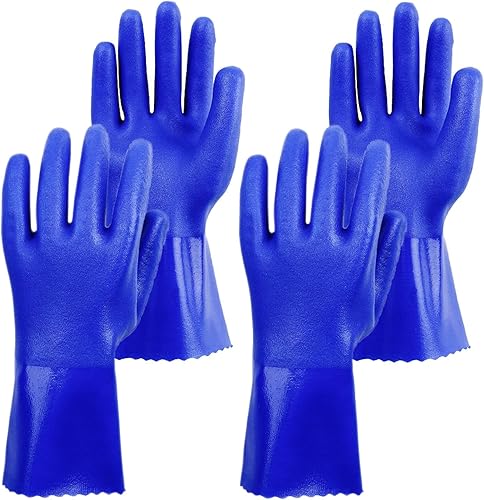 Miniatura 1 de 2 pares de guantes de goma con forro de algodón, guantes de limpieza antideslizantes para el hogar, guantes reutilizables para lavar platos