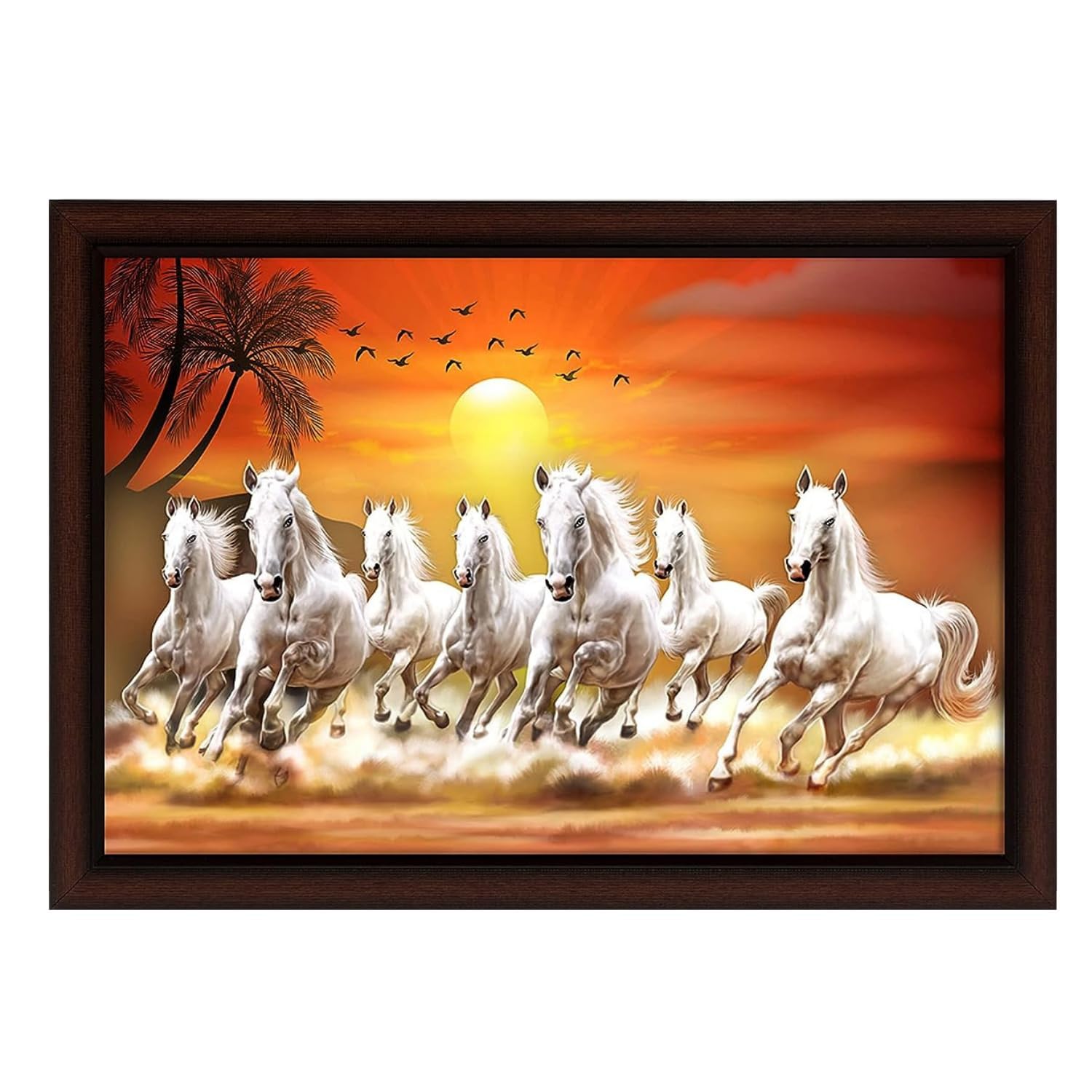 Masstone Seven Horses Vastu Painting with Frame For Vastu (50X35 CM) | Wall Painting for Decor Home/Office/Living Room (8433)