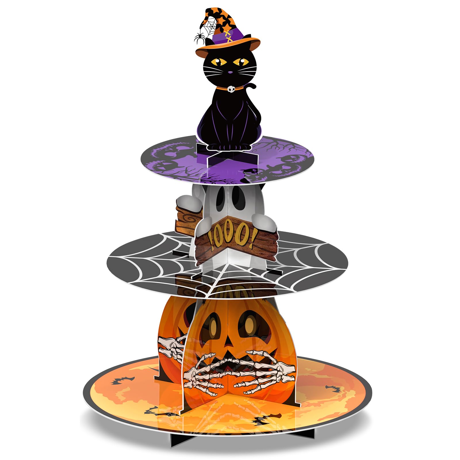 Cinrobiye Halloween 3 Tier Cupcake Stand, Colorful, Cardboard, Ideal for Displaying Desserts, Suitable for Halloween Party Decor
