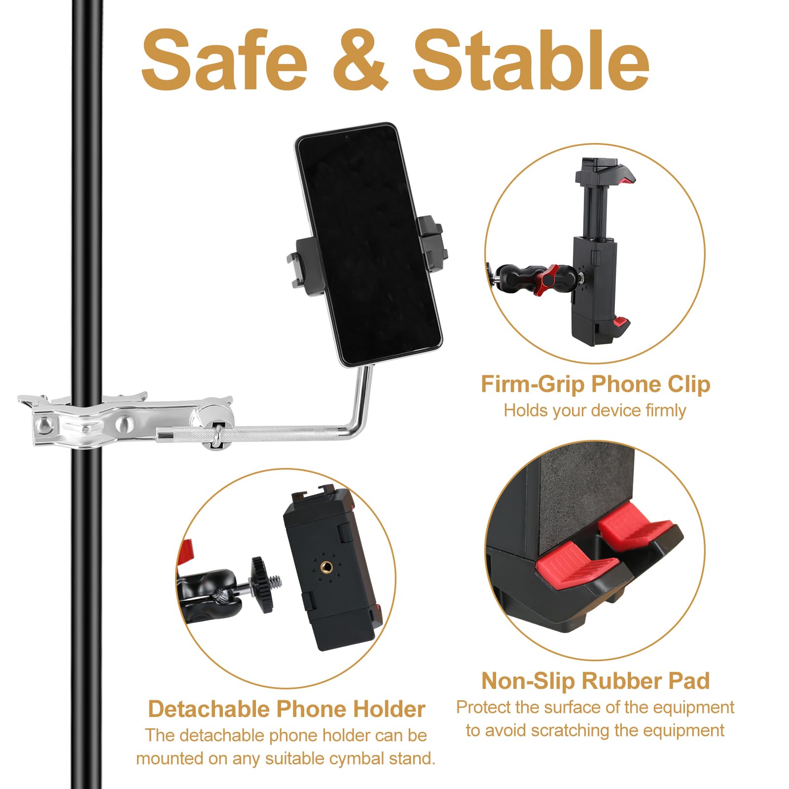 RANMING Support de téléphone à angle réglable pour batterie - Support de téléphone pour enregistrement, batterie électronique - Compatible avec smartphones et tablettes