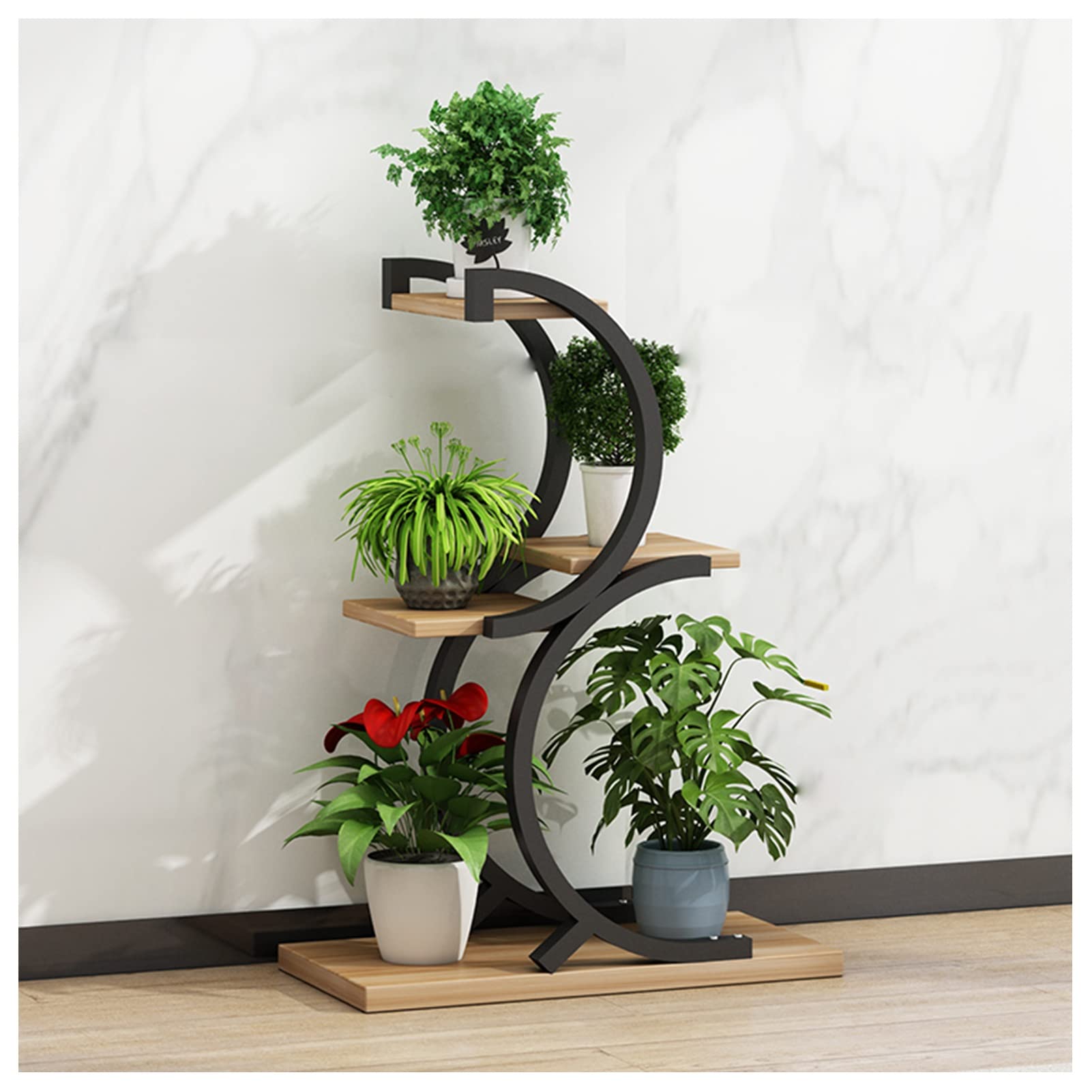 Support de pot de fleurs résistant à la rouille et étanche, étagère bois et métal 4 niveaux