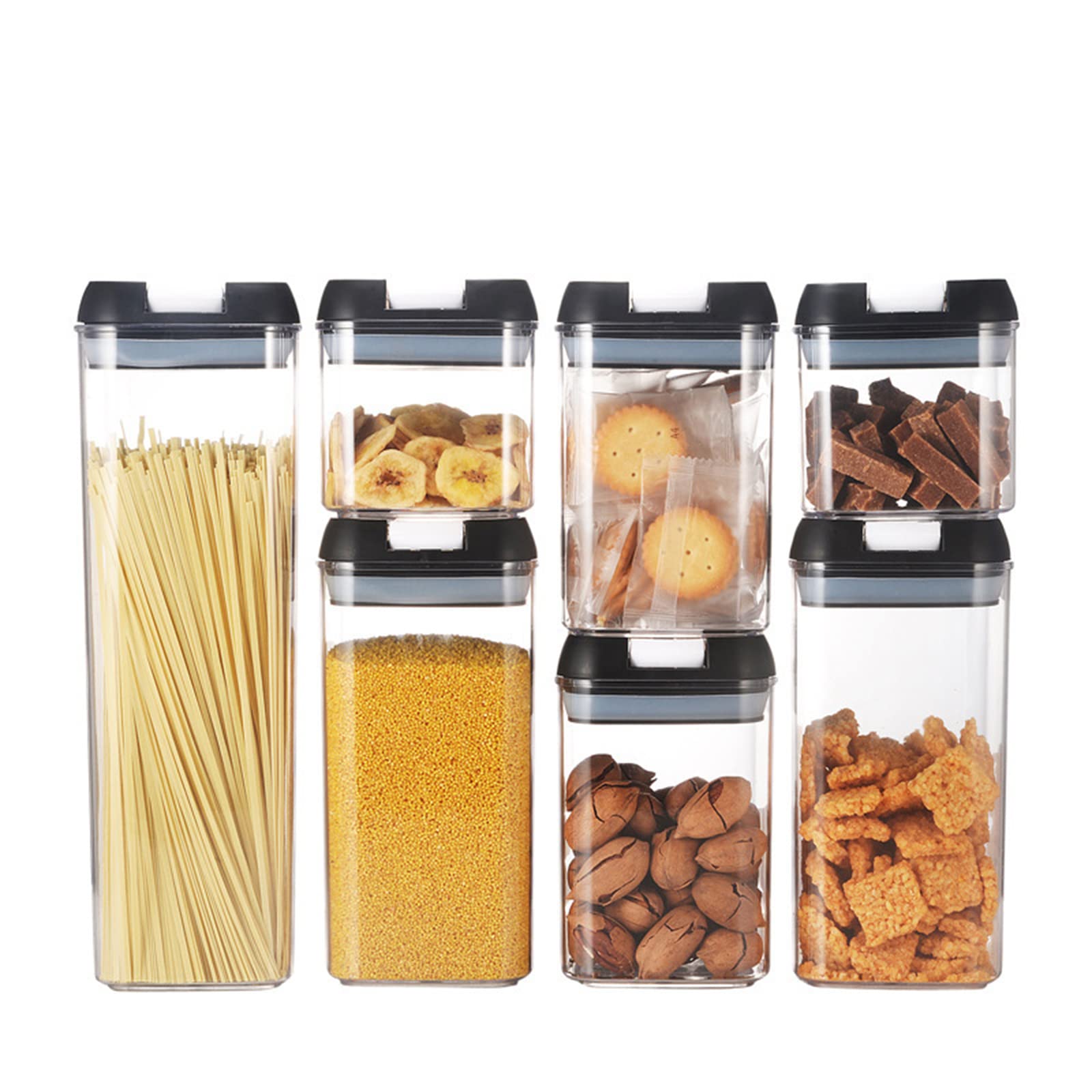 HelloCreate 7pcs Airtight Food Storage Container Set Kitchen Pantry Containers with Labels Marker Spoon