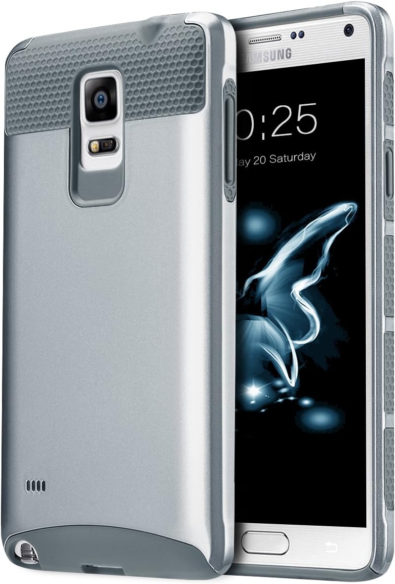 BENTOBEN Note 4 Case, Galaxy Note 4 Case, Samsung Galaxy Note 4 Case, Slim Dual Layer Anti-Scratch Hybrid Hard PC Soft TPU Bumper Shockproof Protective Case for Samsung Galaxy Note 4,Silver/Gray