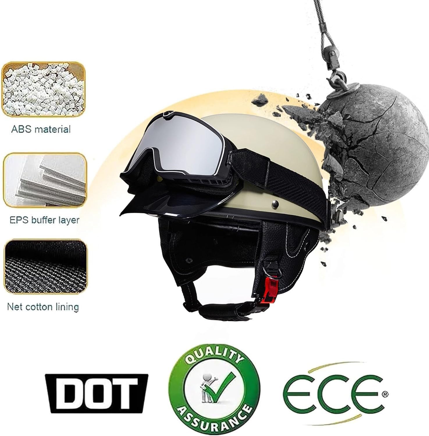 Cascos Jet Retro Cascos Half-Helmet Moto Vintage con Gafas Casco Aleman Moto Homologado ECEDOT Cascos Abiertos De Moto para Mujer Hombre Adultos Crucero Chopper Ciclomoter