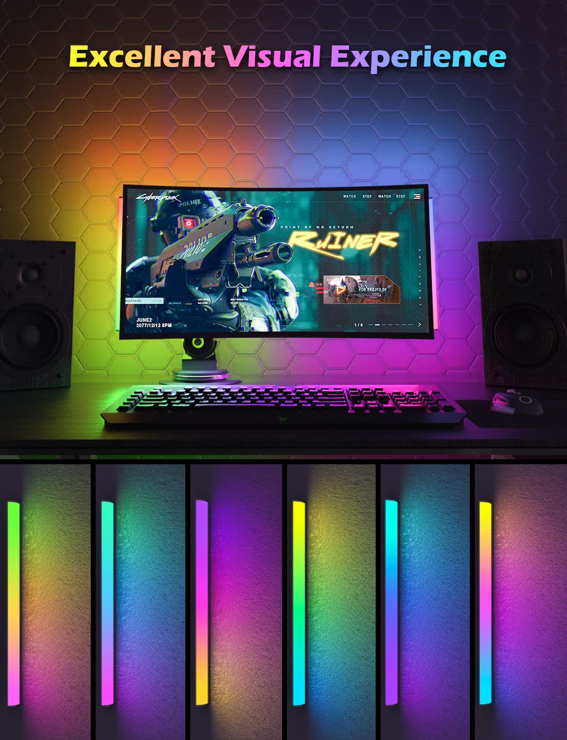 Ferswe RGB Under Monitor Light Bar, Dream Color Gaming Bar Met Afstandsbediening Usb Poort Dimbaar En Snelheid Instelbaar Veranderende Bureau Voor Pc 1274416053