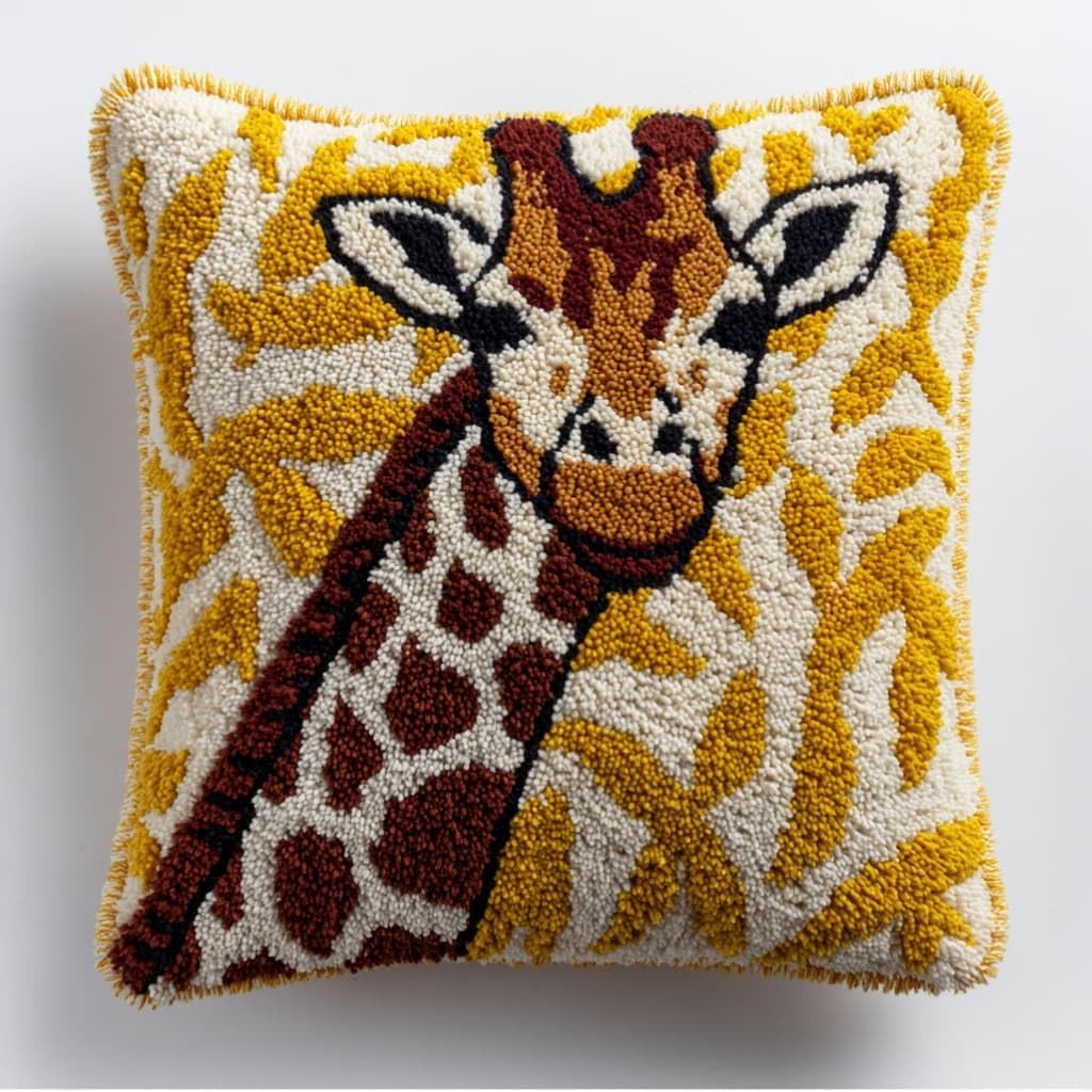 AxiangziK Latch Hook Cushion Kit,Giraffe DIY Throw Pillow Cover 43X43Cm