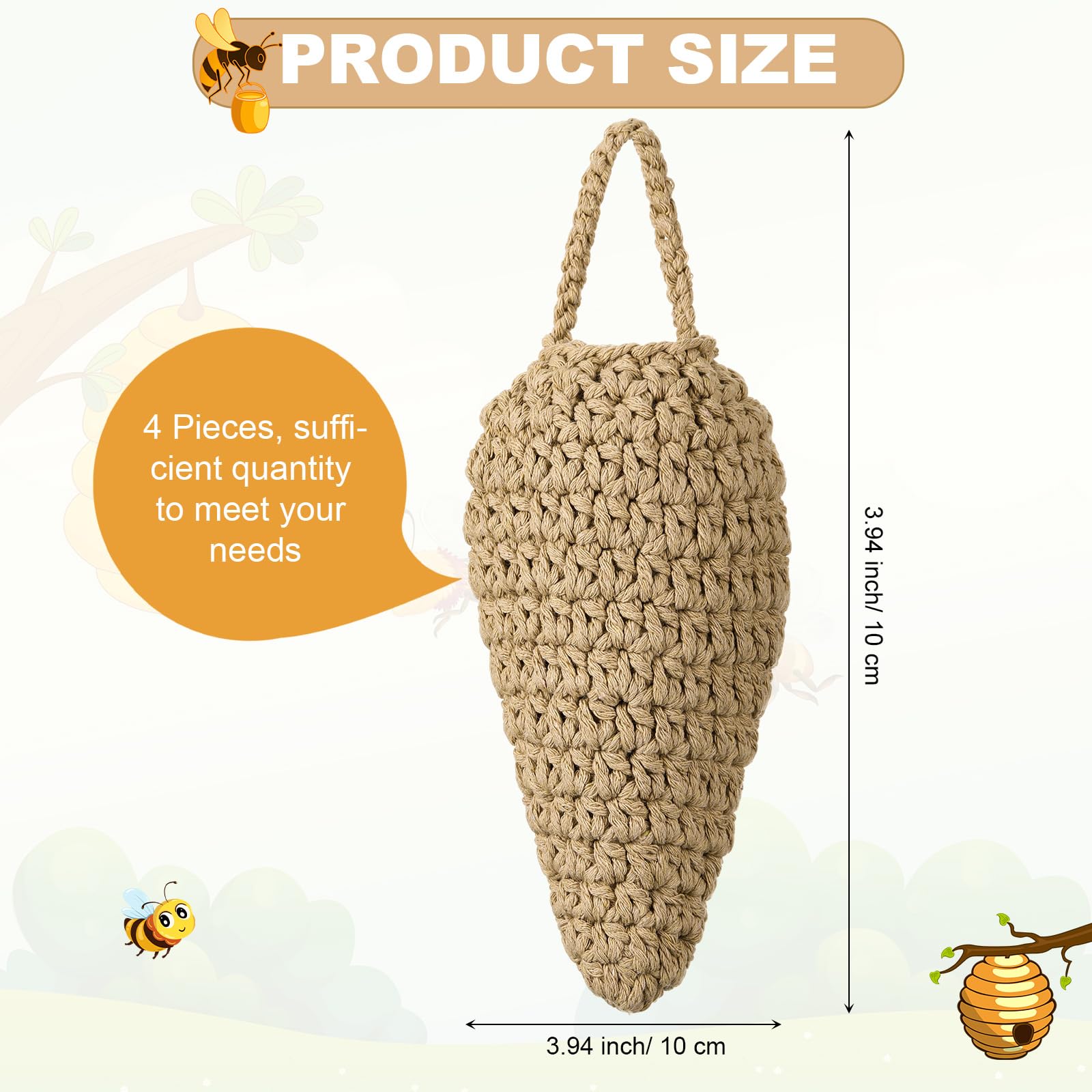 Geiserailie 4 Piezas Señuelos de Nido de Avispas de Crochet Nido de Avispas Colgante Falso para Patio Aleros Jardín Patio Señuelo Decoración