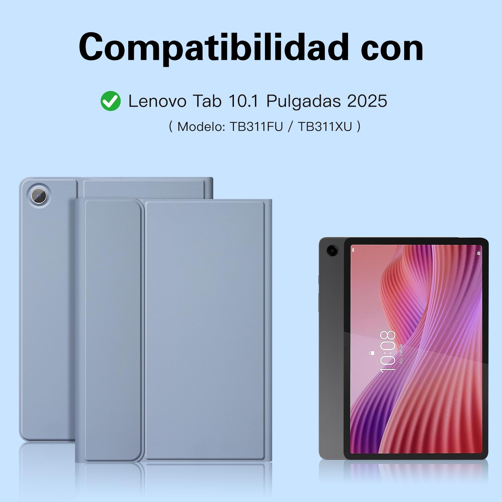 Custodia con tastiera per Lenovo Tab 10.1" 2025, Bluetooth senza fili staccabile custodia protettiva sottile per tablet Lenovo Tab 10.1 pollici 2025 (TB-311FU/TB-311XU), blu e bianco