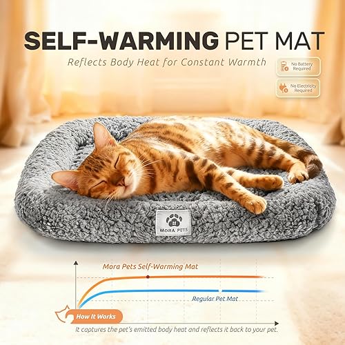 Miniatura 2 de Mora Pets Cama Autocalentable para Gatos, Almohadilla Autocalentable para Mascotas con Refuerzo y Espuma, Funda Extraíble Lavable, Antideslizante,