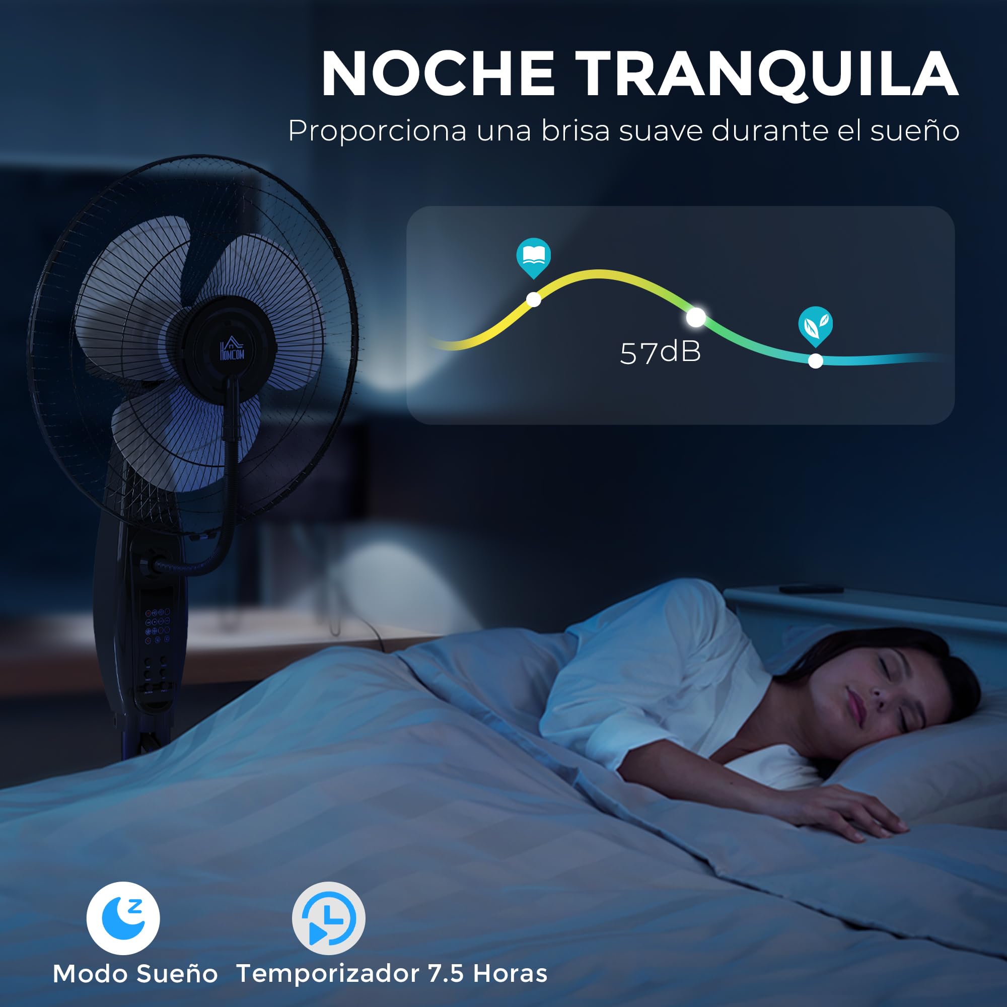 HOMCOM Ventilador Nebulizador de Agua 75 W con Mando a Distancia Ventilador de Pie Oscilante Temporizador Tanque 3,2L 3 Velocidades 3 Aspas y Pantalla LED Ø44,5 cm Negro