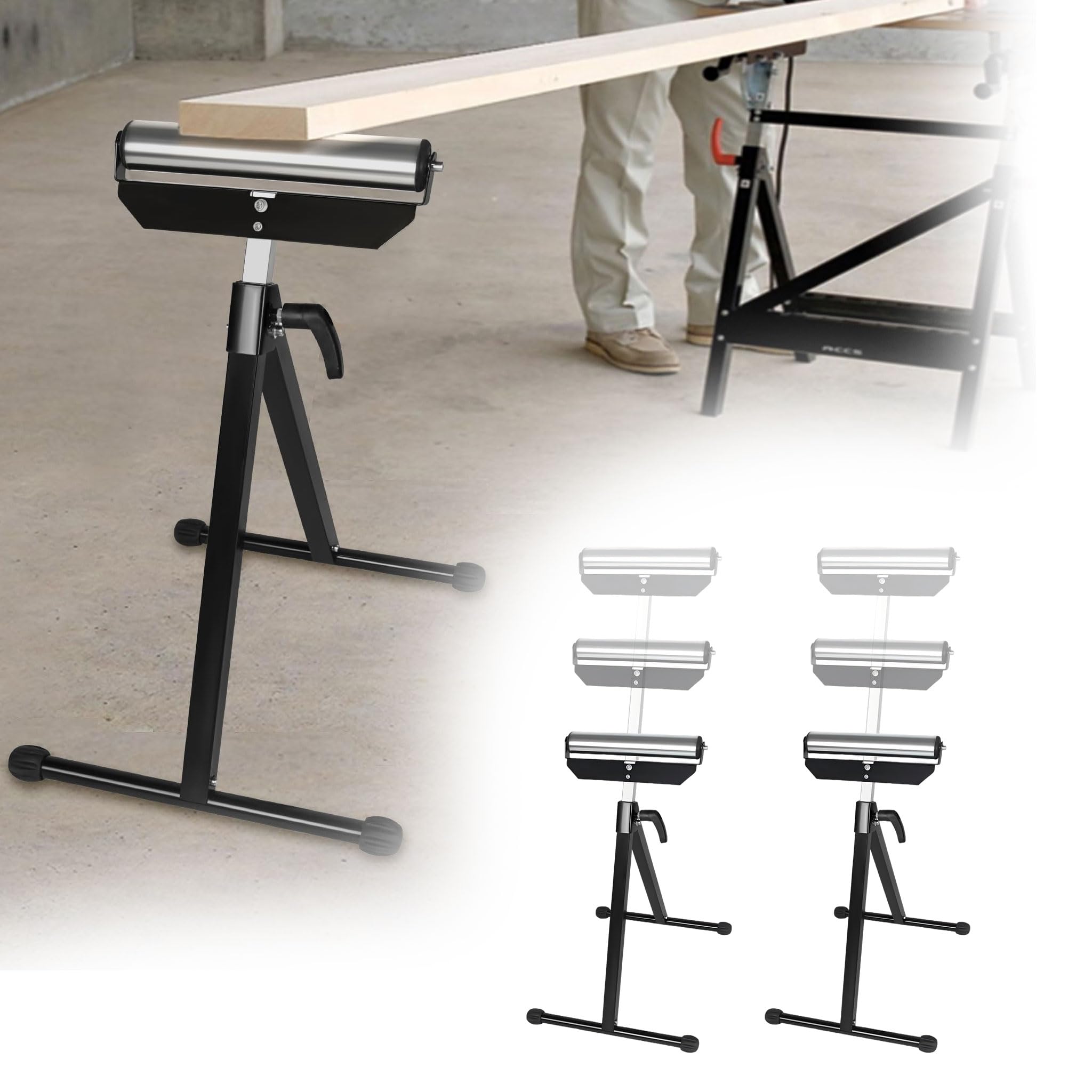 UISEBRT Cavalletto a rotelle regolabile in altezza 68 – 107 cm – Cavalletto pieghevole in acciaio, portata massima 60 kg/pezzo – Cavalletto con piedini antiscivolo, 2 pezzi