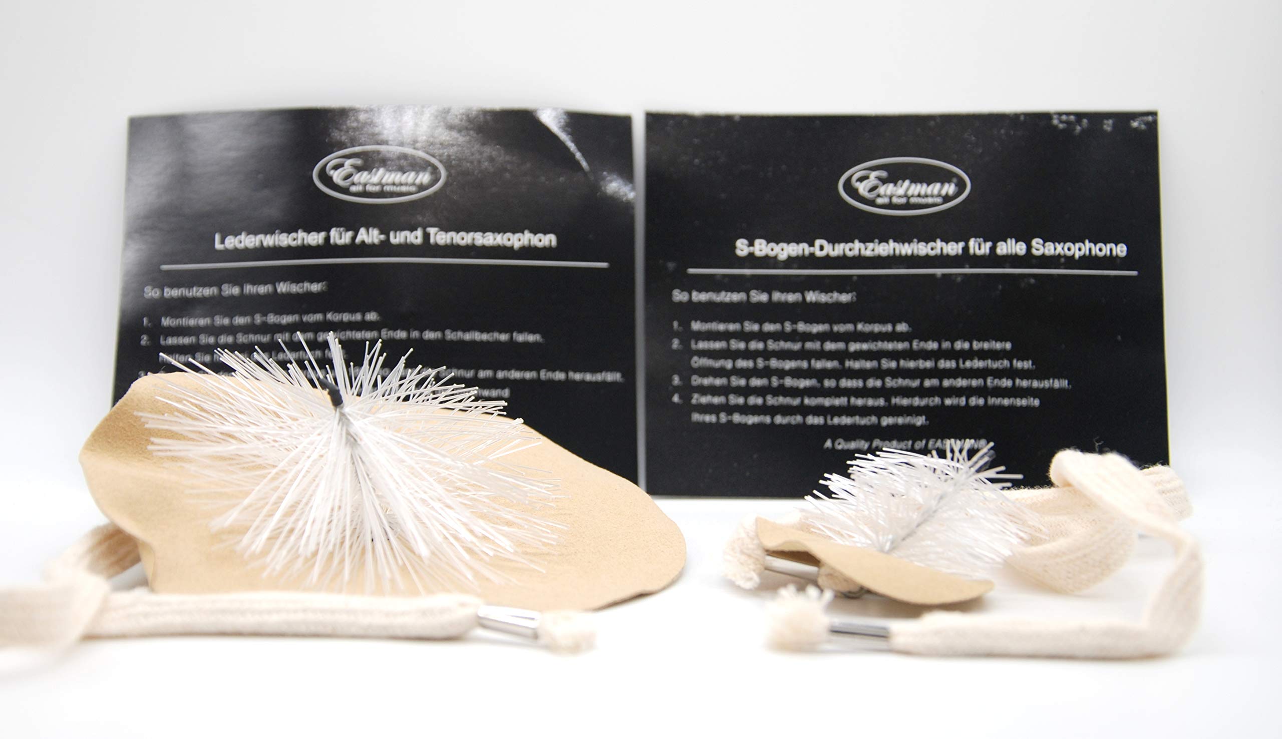 Soundman Durchziehwischer-Set für Saxophon - enthält: 1 Wischer für den Korpus + 1 Wischer für den S-Bogen - Leder Komplettset Innenreinigung