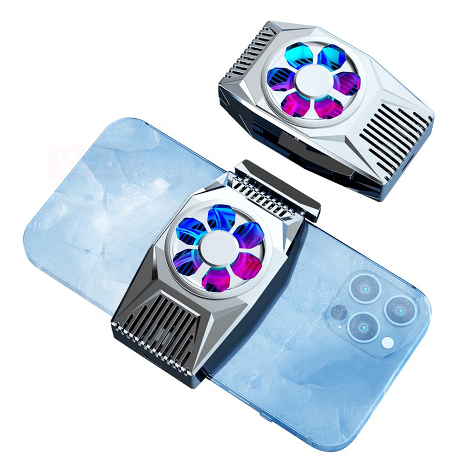 Chłodziarka do telefonu komórkowego, grzejnik telefonu komórkowego do gier, przenośny wentylator chłodzący półprzewodnikowy RGB LED grzejnik telefoniczny do smartfonów z 4 do 6,7 cala, srebrny