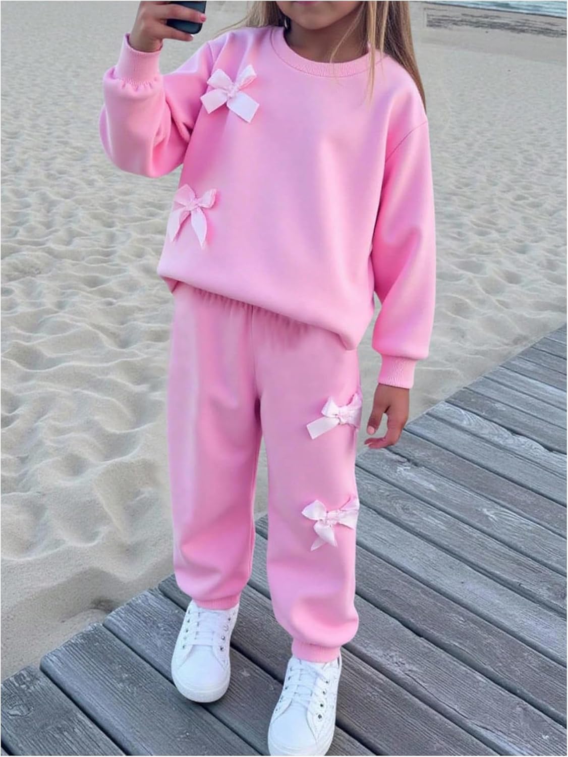 SOLY HUX Toddler Girl's Sweatsuits 2 Piece Outfits Bow Long Sleeve Sweatshirt and Jogger Pants Matching Sets - Image 6