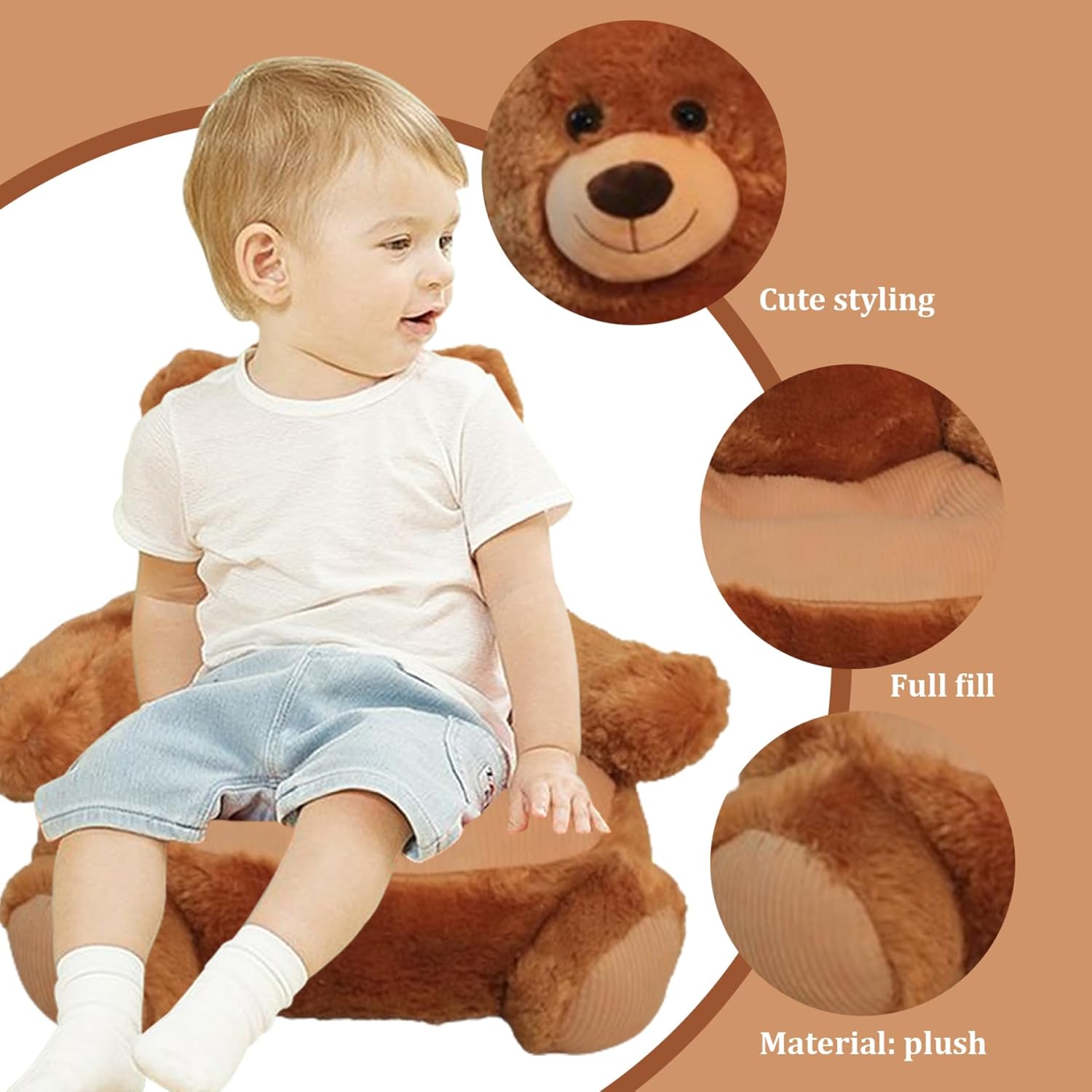 Kids Sofa 19.7x19.7x17.7 inch Stuffed Plush Kids Armchair Cute Bear Toddler Sofa Elastic Baby Armchair for Bedroom Furniture Home Decor Style 2..