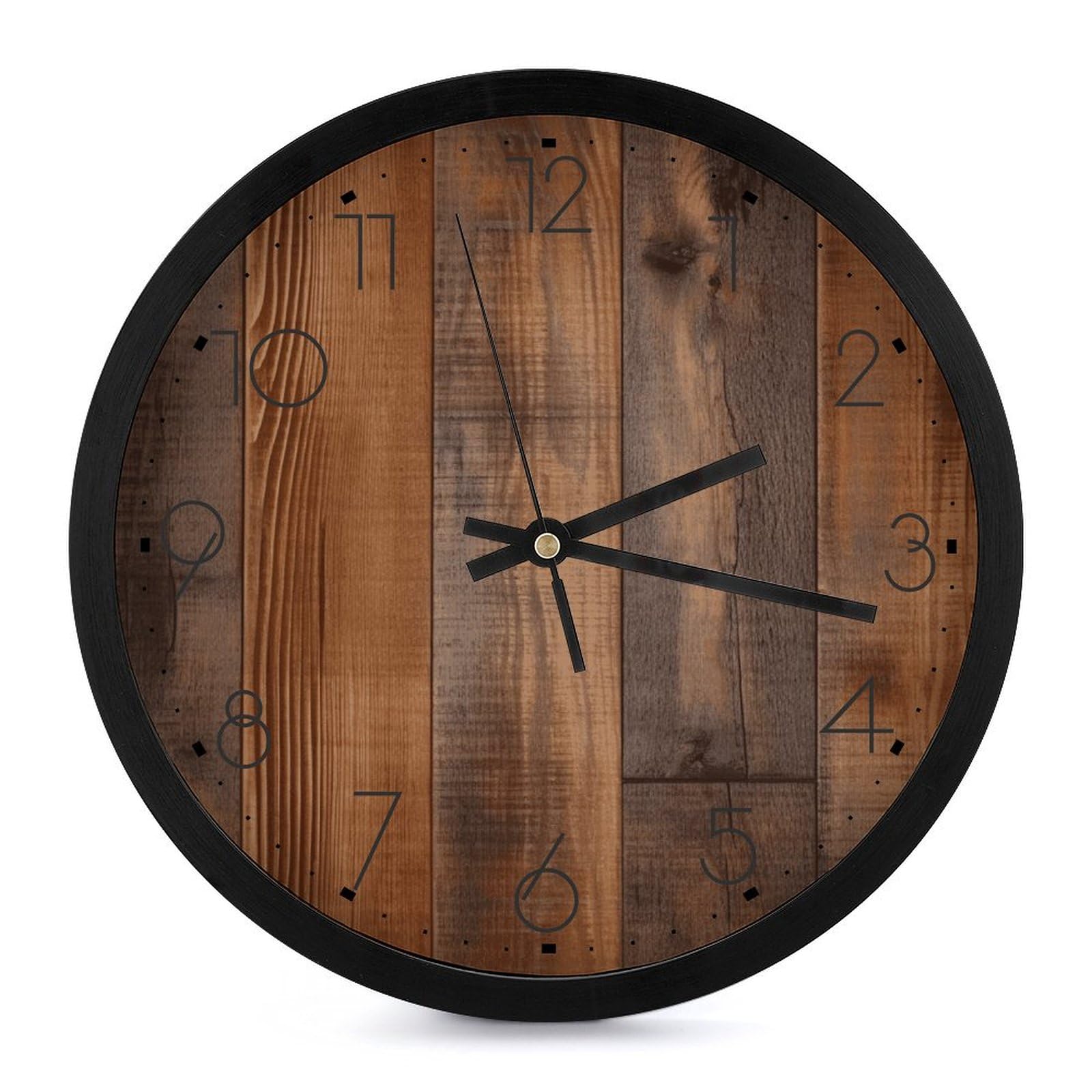 Horloge murale en bois marron 25 cm silencieuse pour salon