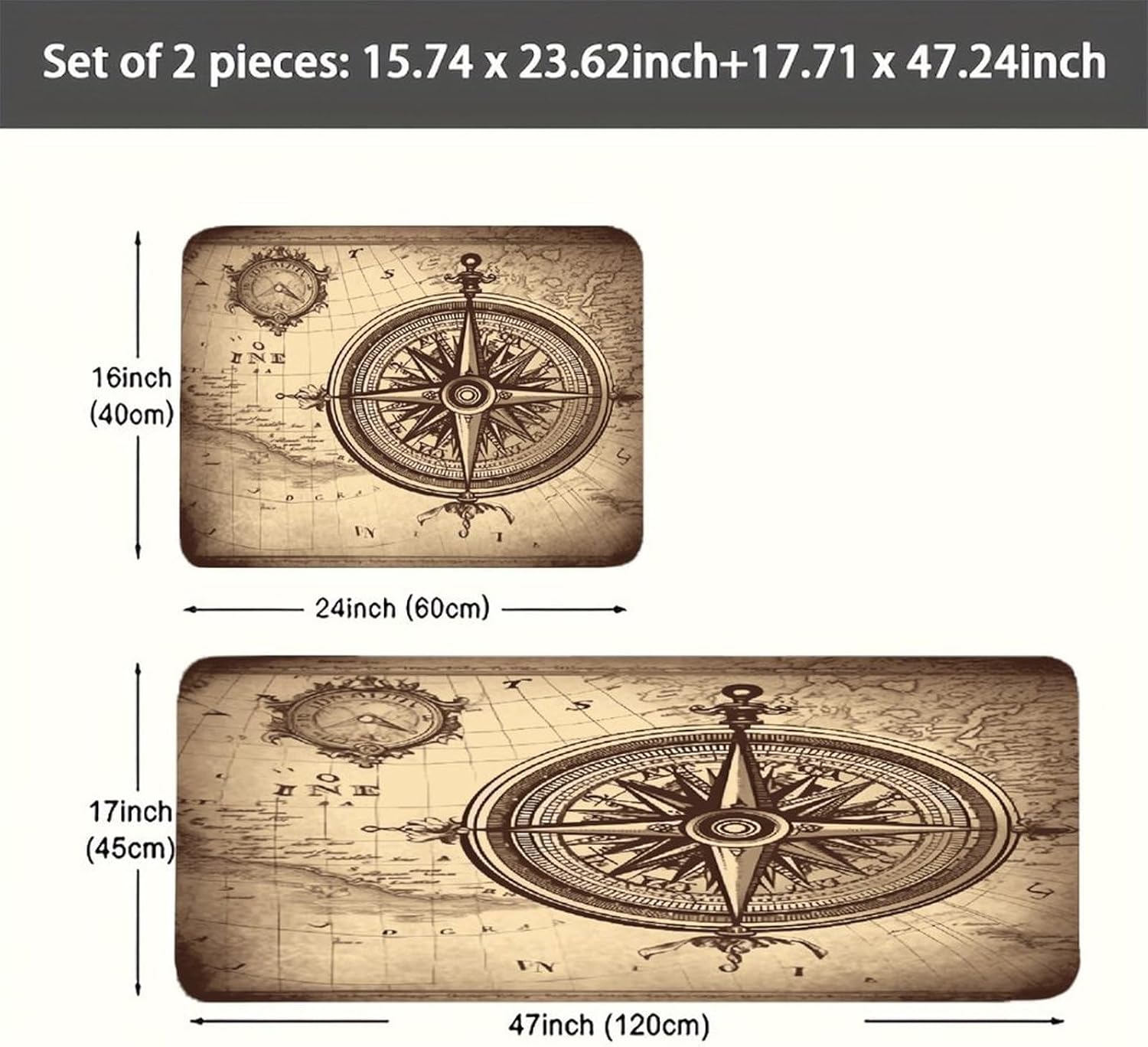 Law of The Compass Navigation Kitchen Mats for Floor 2PCS Cushioned Anti Fatigue Mats Washable Waterproof Kitchen Rugs Non-Slip Comfort Standing Mat Absorbent Runner Rugs for Floor Office Laundry